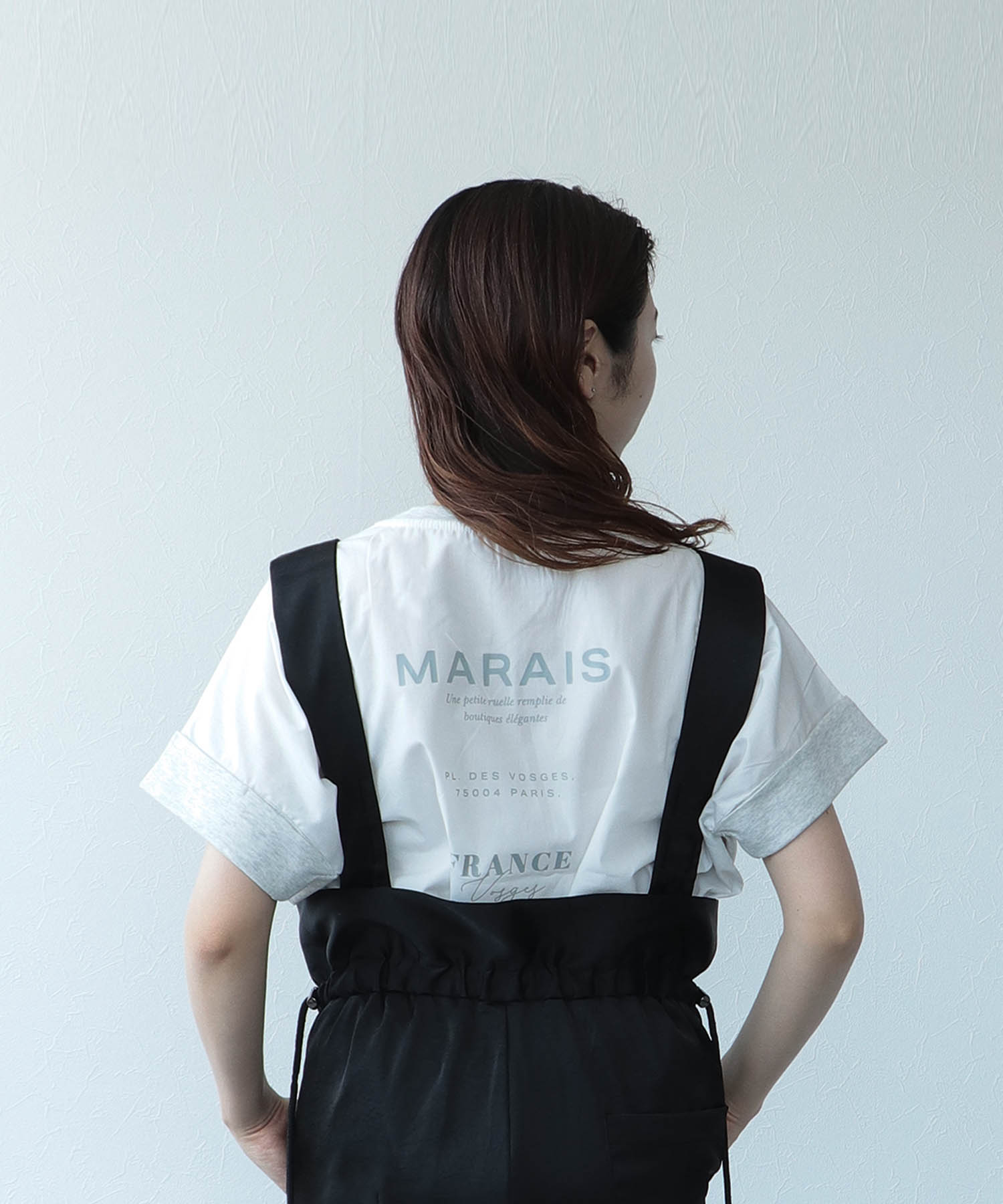 バックプリント異素材バイカラーTシャツ