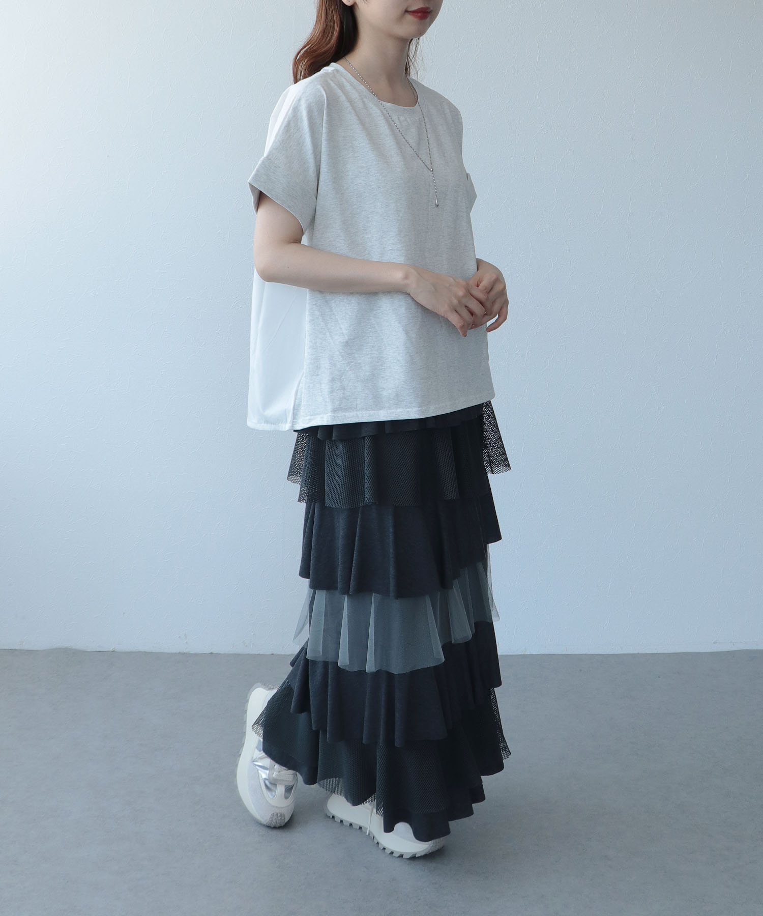 バックプリント異素材バイカラーTシャツ