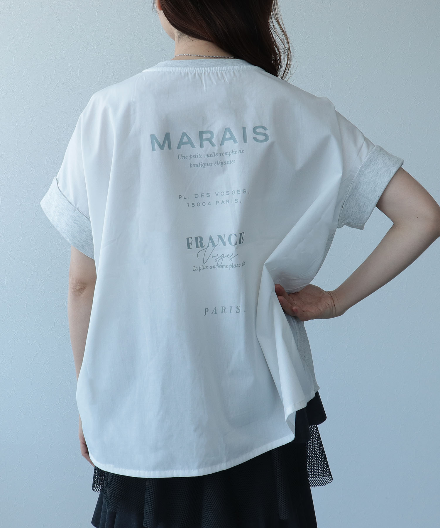 バックプリント異素材バイカラーTシャツ