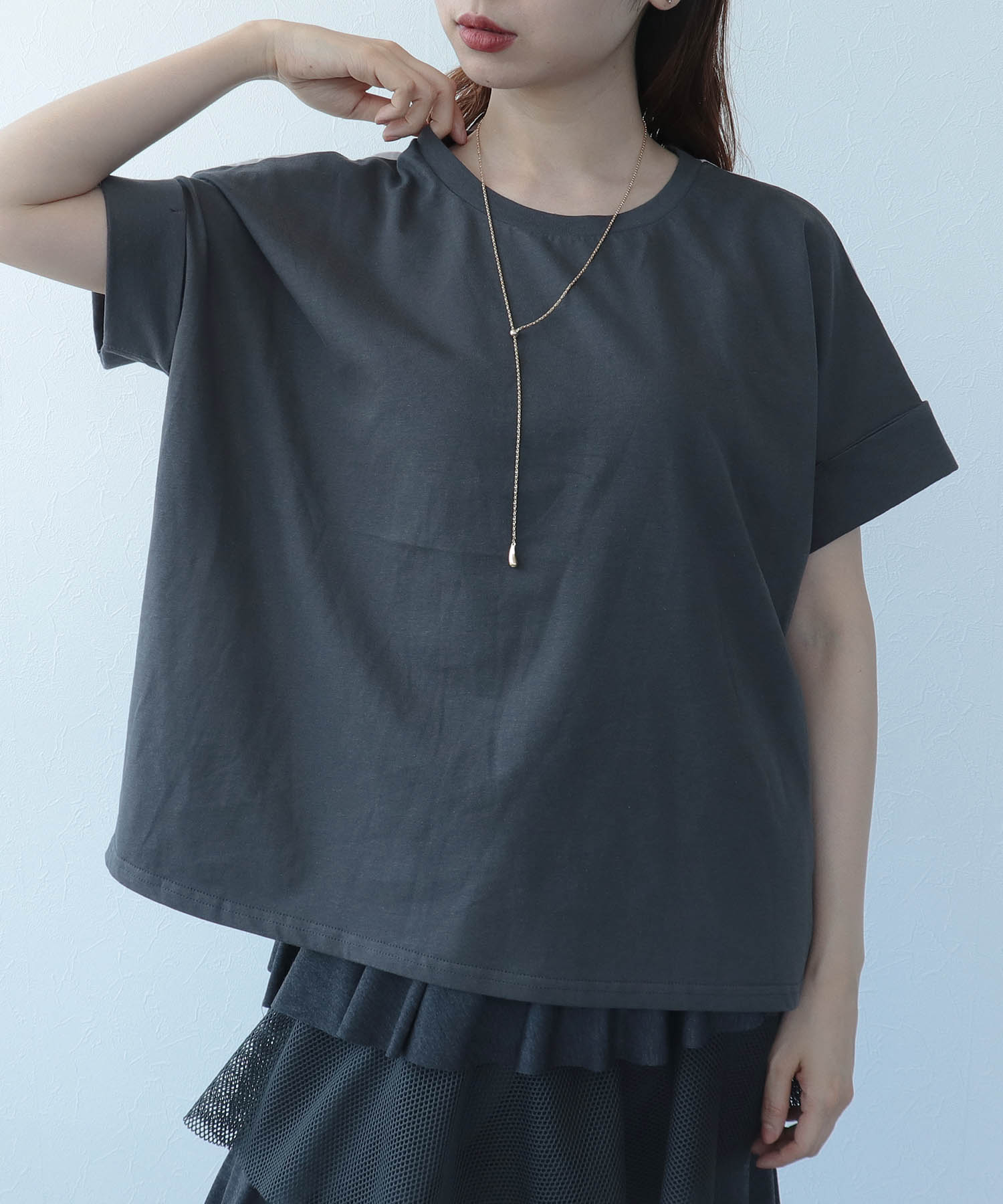 バックプリント異素材バイカラーTシャツ