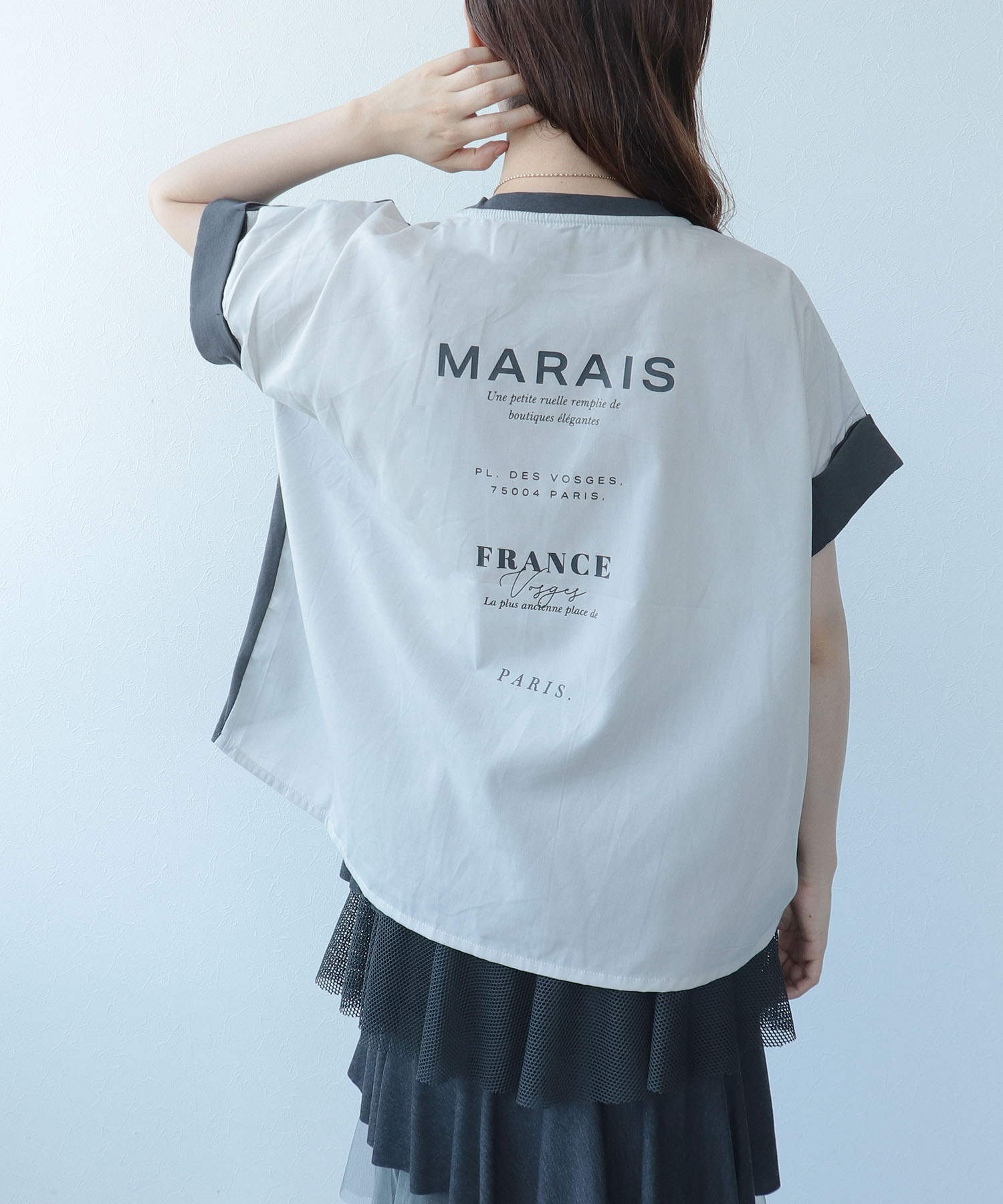 バックプリント異素材バイカラーTシャツ