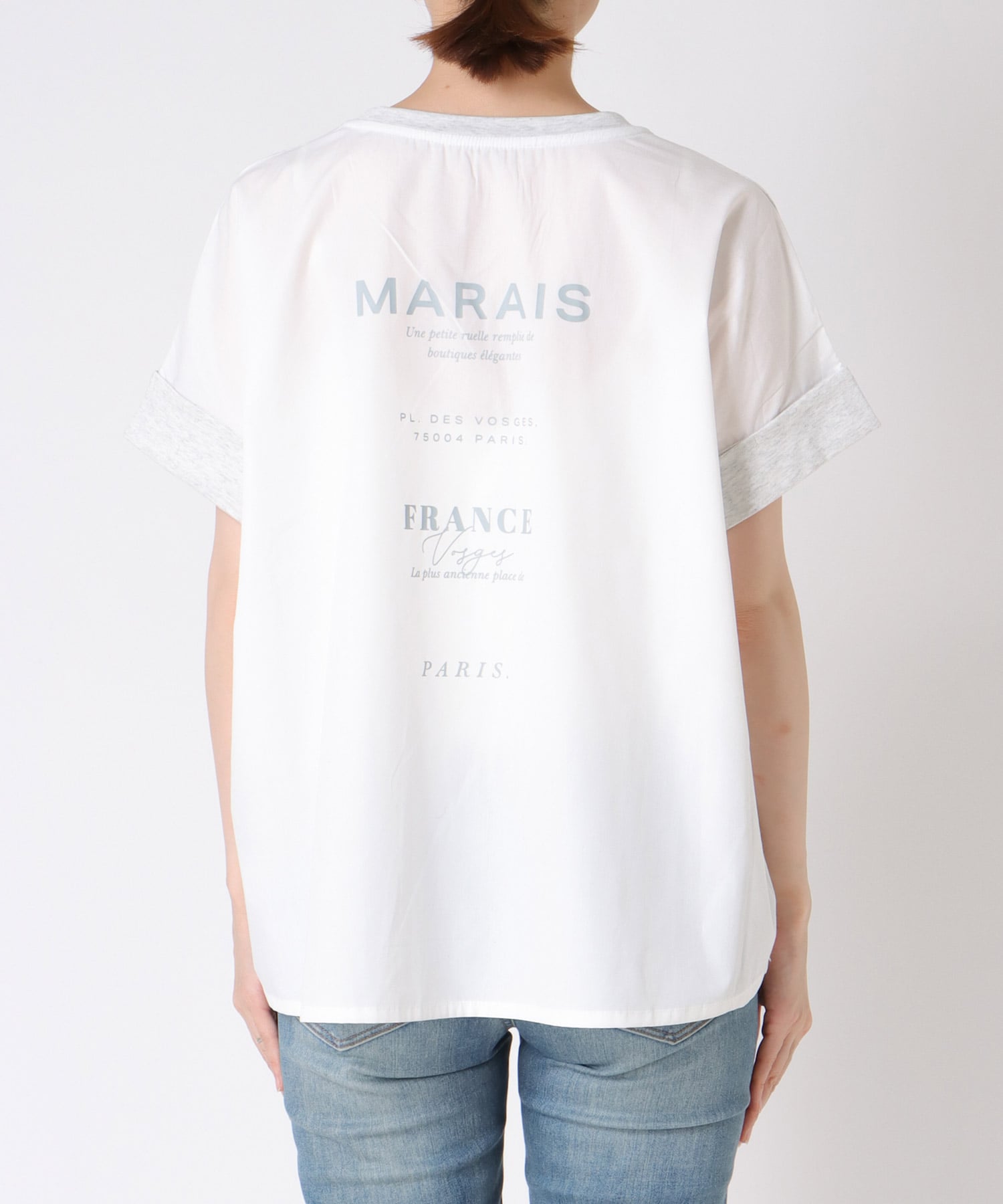 バックプリント異素材バイカラーTシャツ
