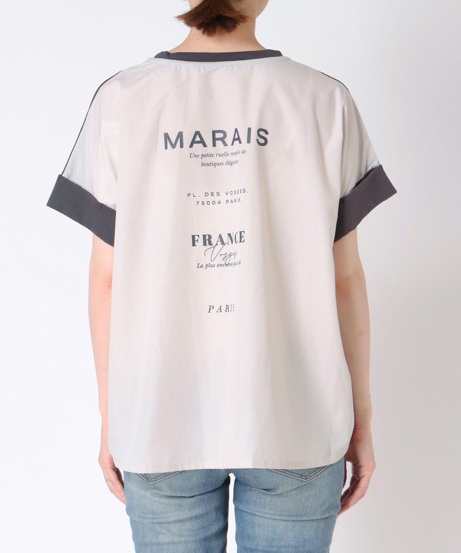 バックプリント異素材バイカラーTシャツ