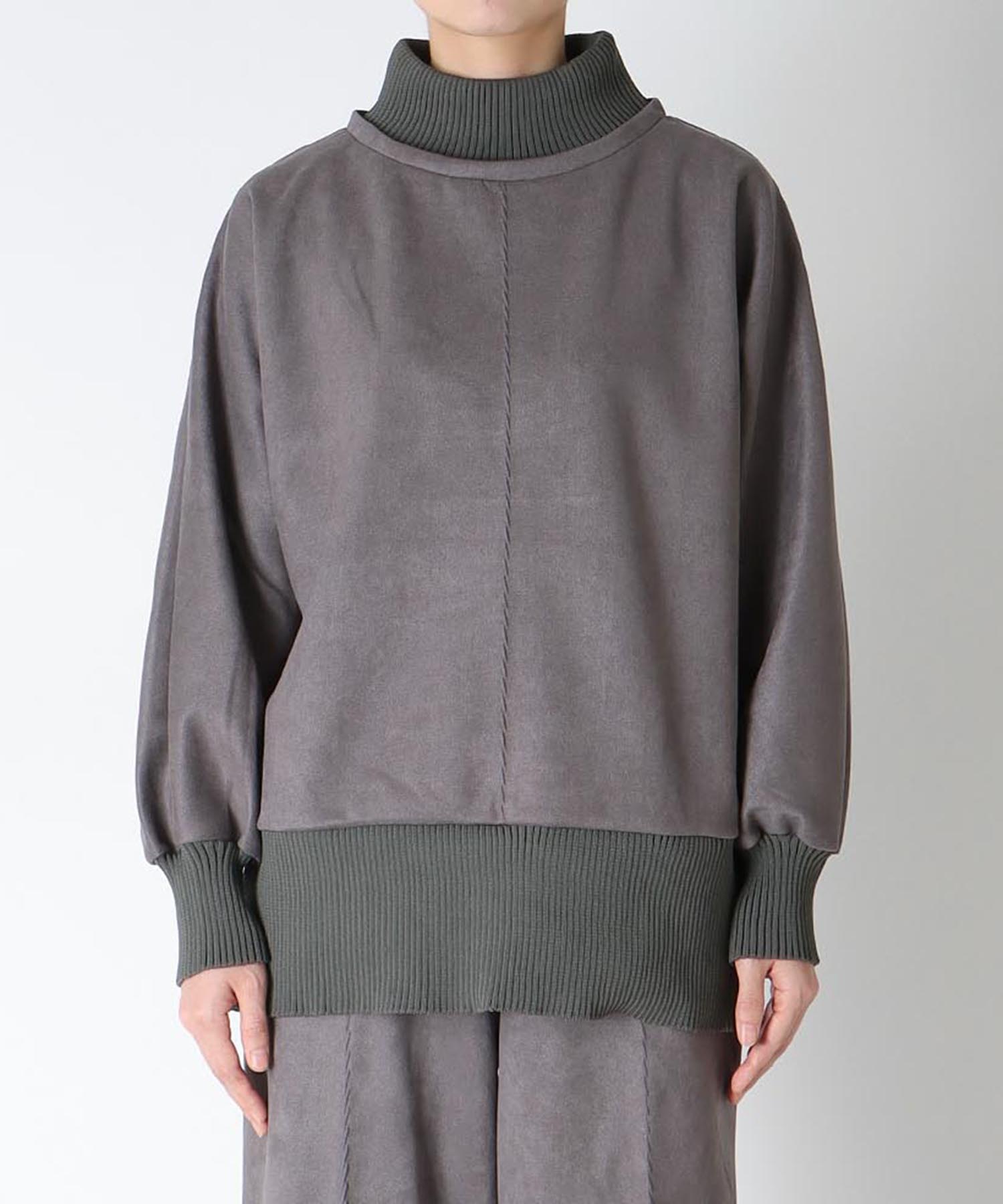 スエード×リブドルマンプルオーバー