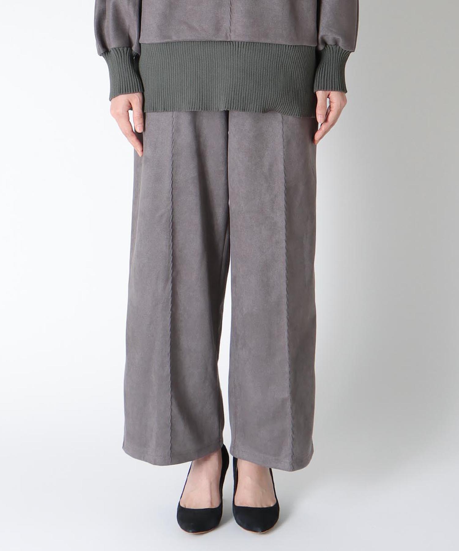 スエード×リブストレートパンツ