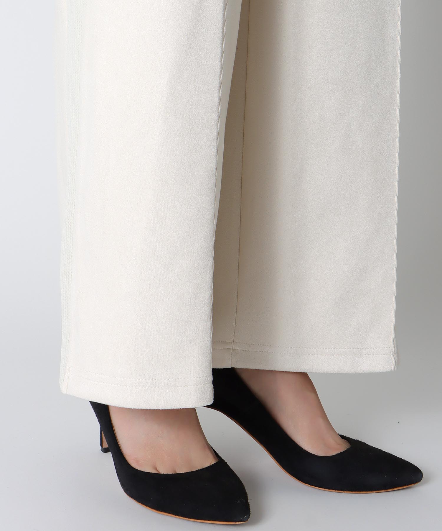 スエード×リブストレートパンツ