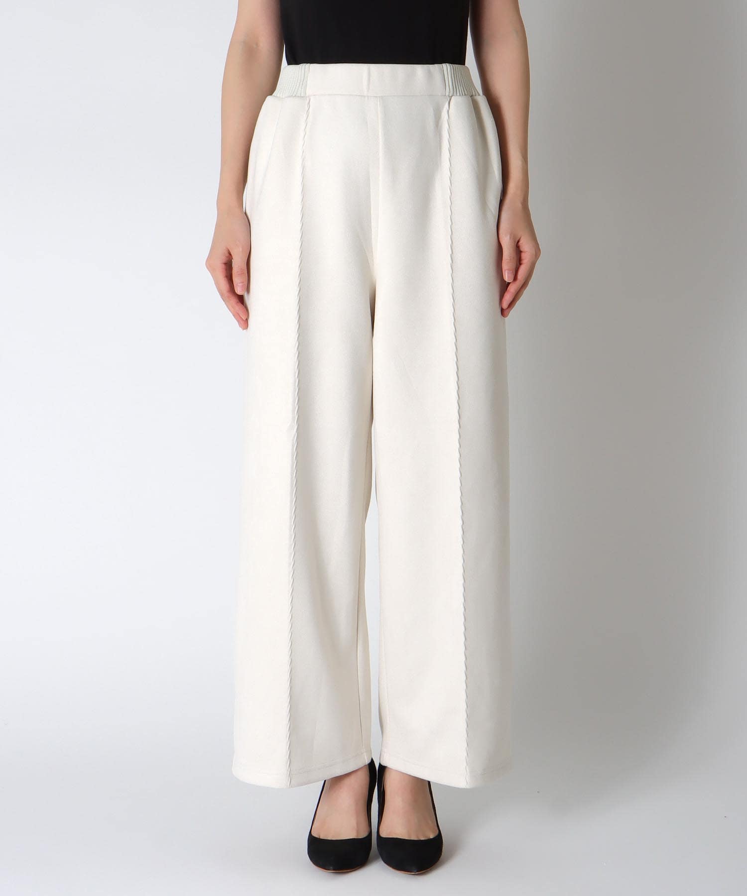 スエード×リブストレートパンツ