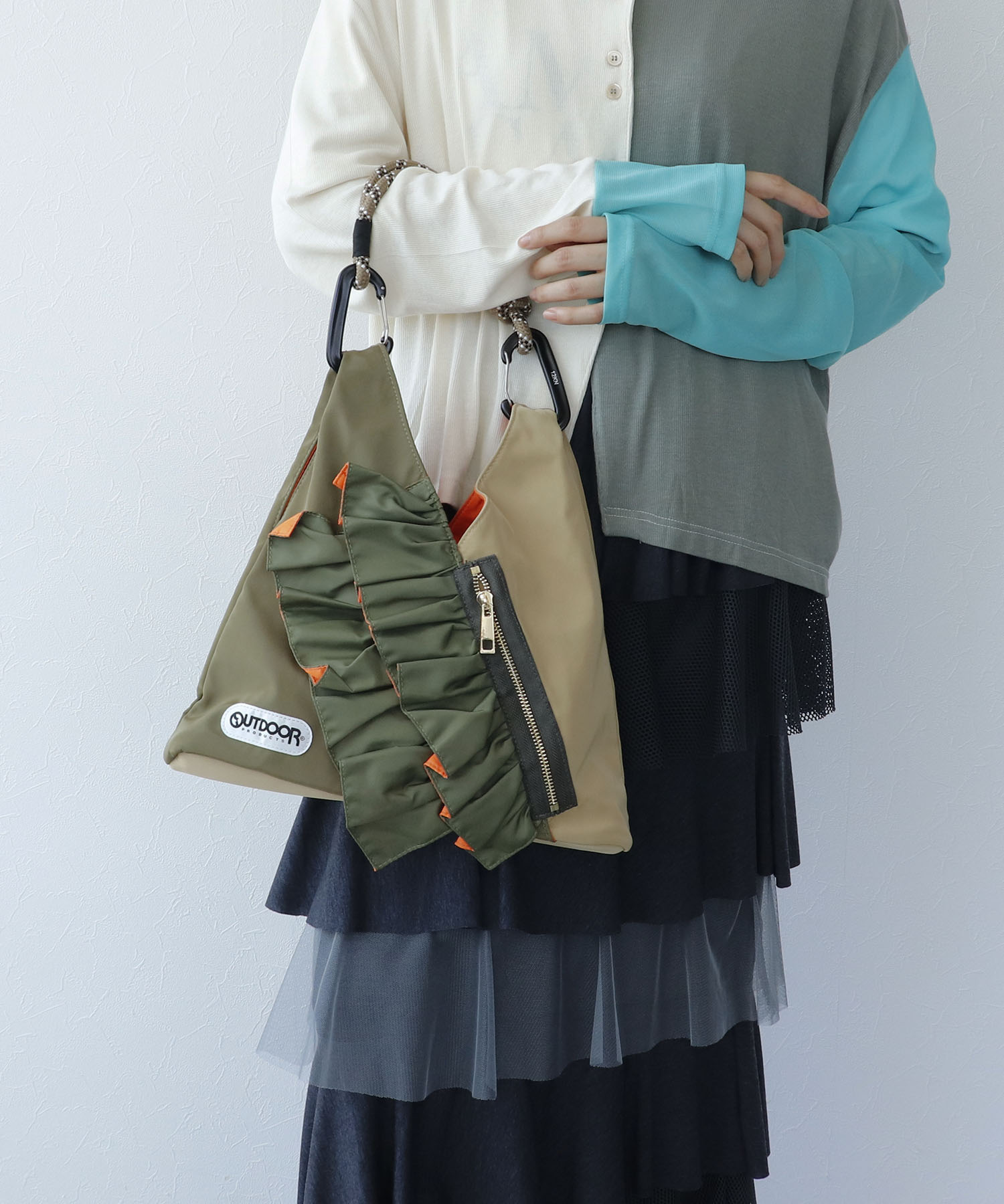 WEB先行販売【RISLEY×OUTDOOR PRODUCTS】miniバイカラーフリルバッグ