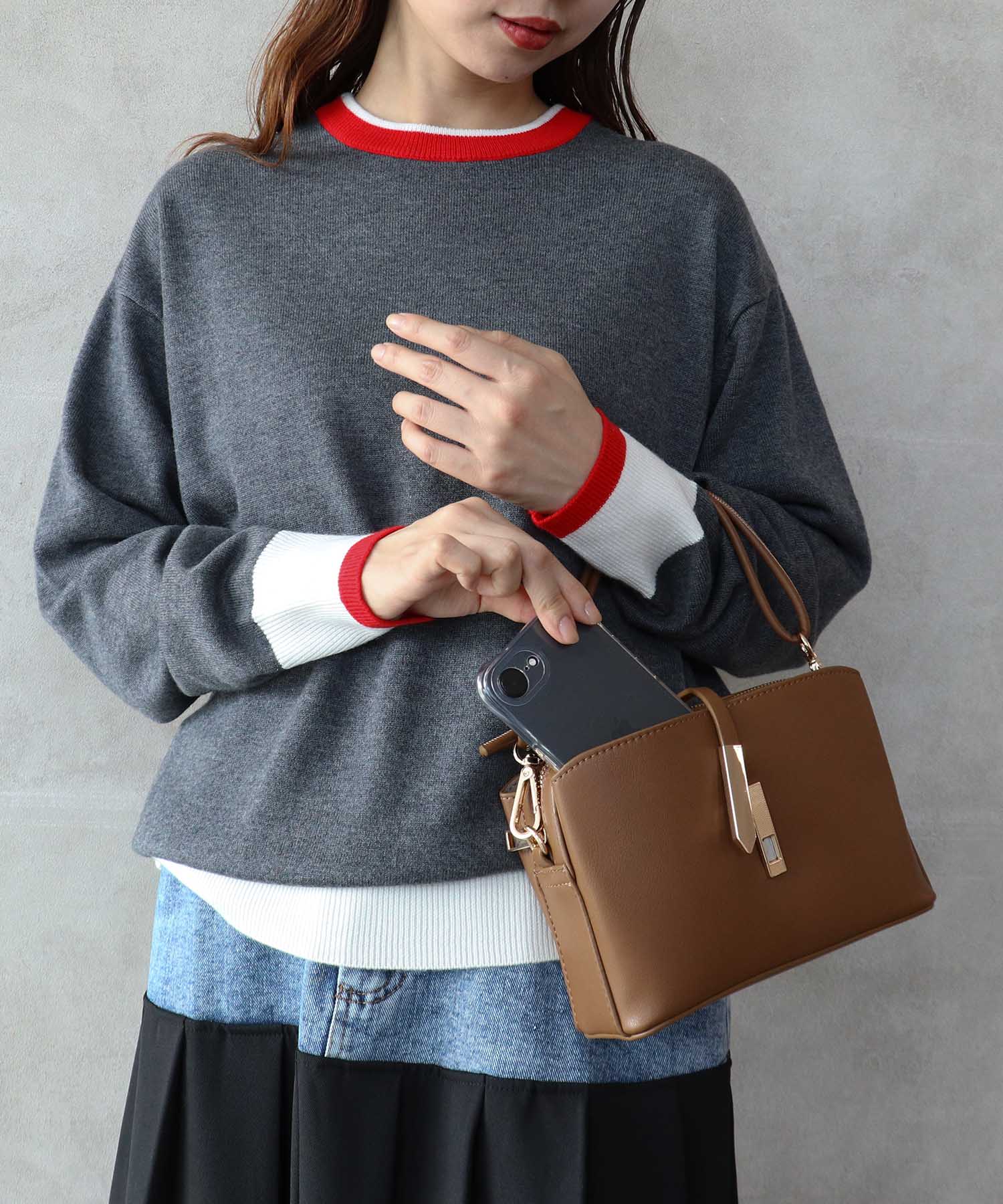 メタルフラップ３つ口ミニショルダーバッグ