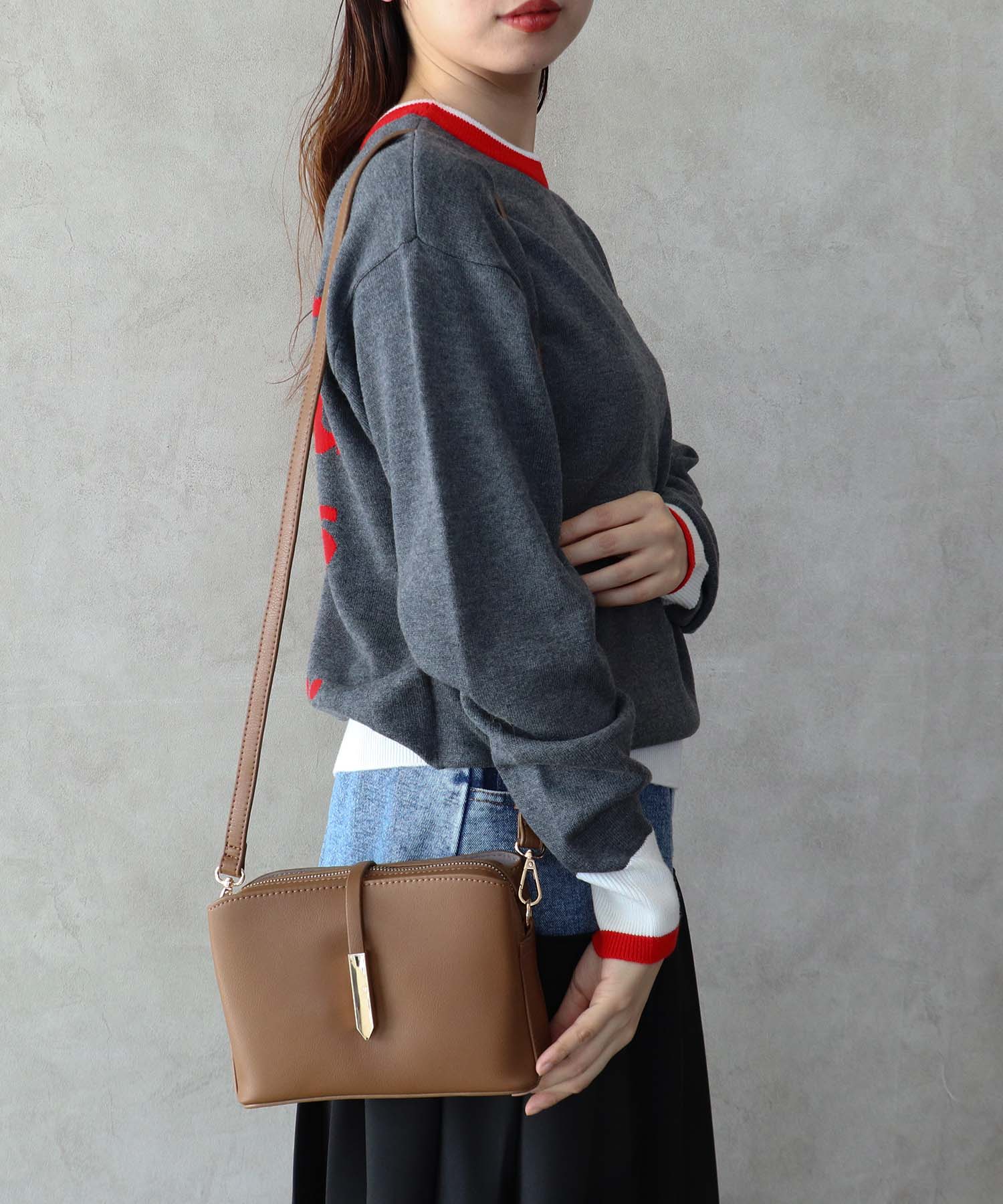 メタルフラップ３つ口ミニショルダーバッグ