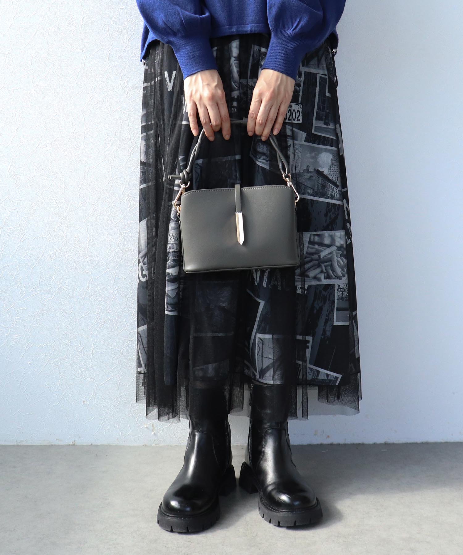 メタルフラップ３つ口ミニショルダーバッグ