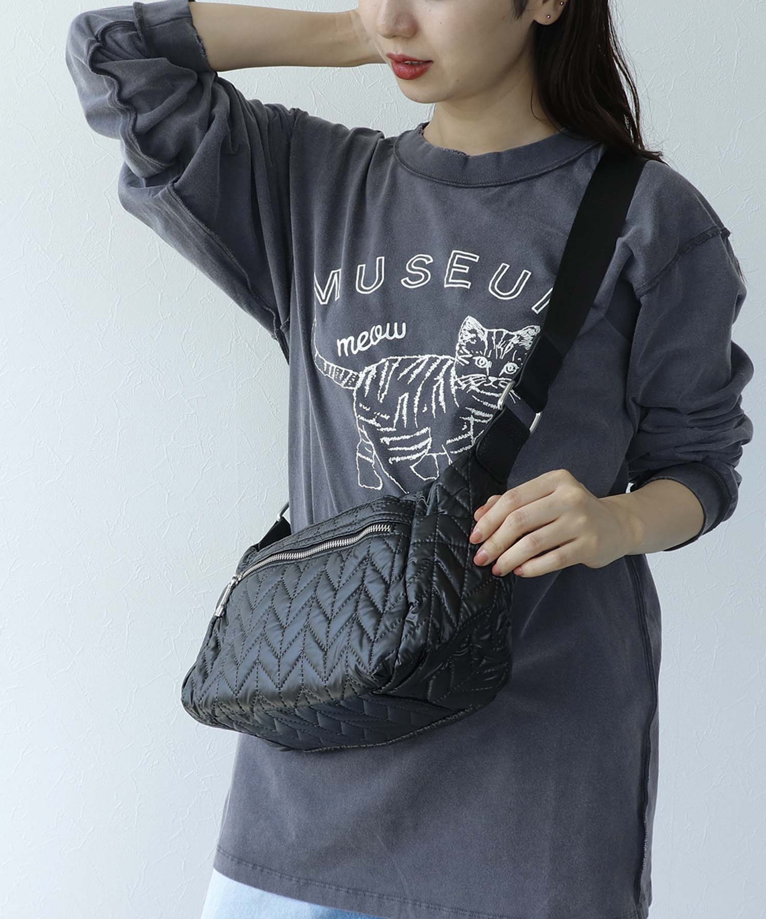 牛革×キルトナイロンショルダー