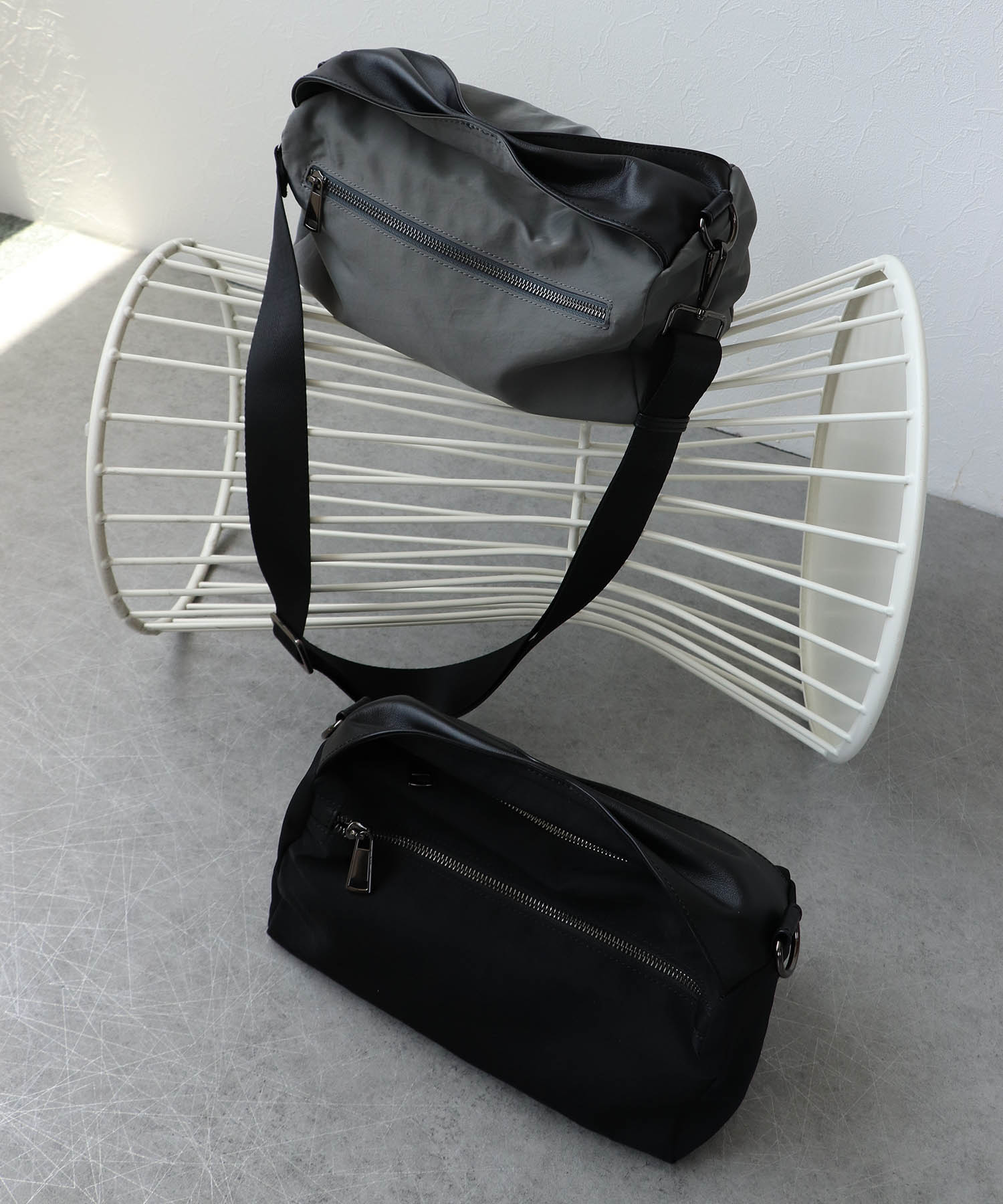 牛革×撥水ナイロンミニショルダーバッグ