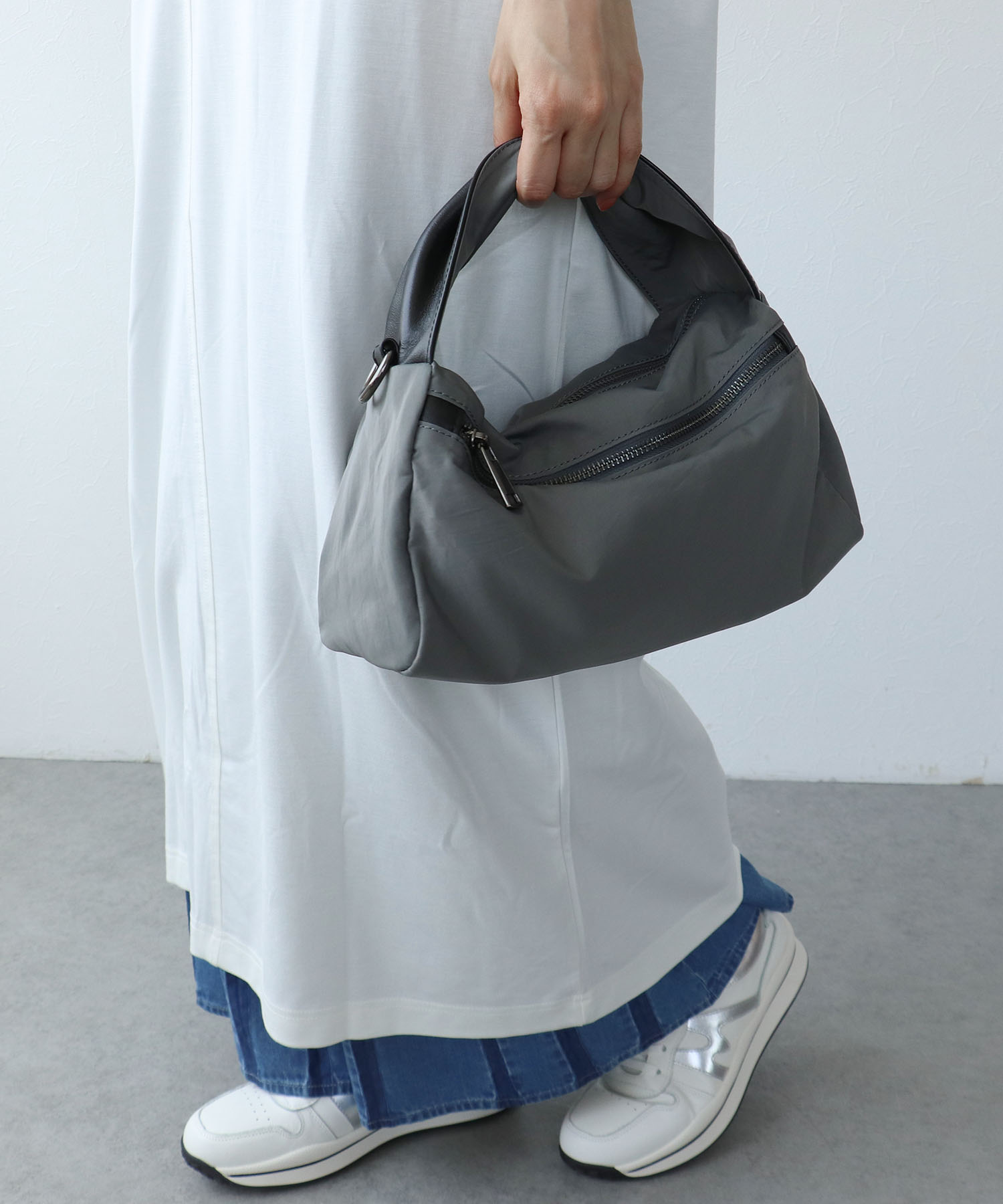 牛革×撥水ナイロンミニショルダーバッグ