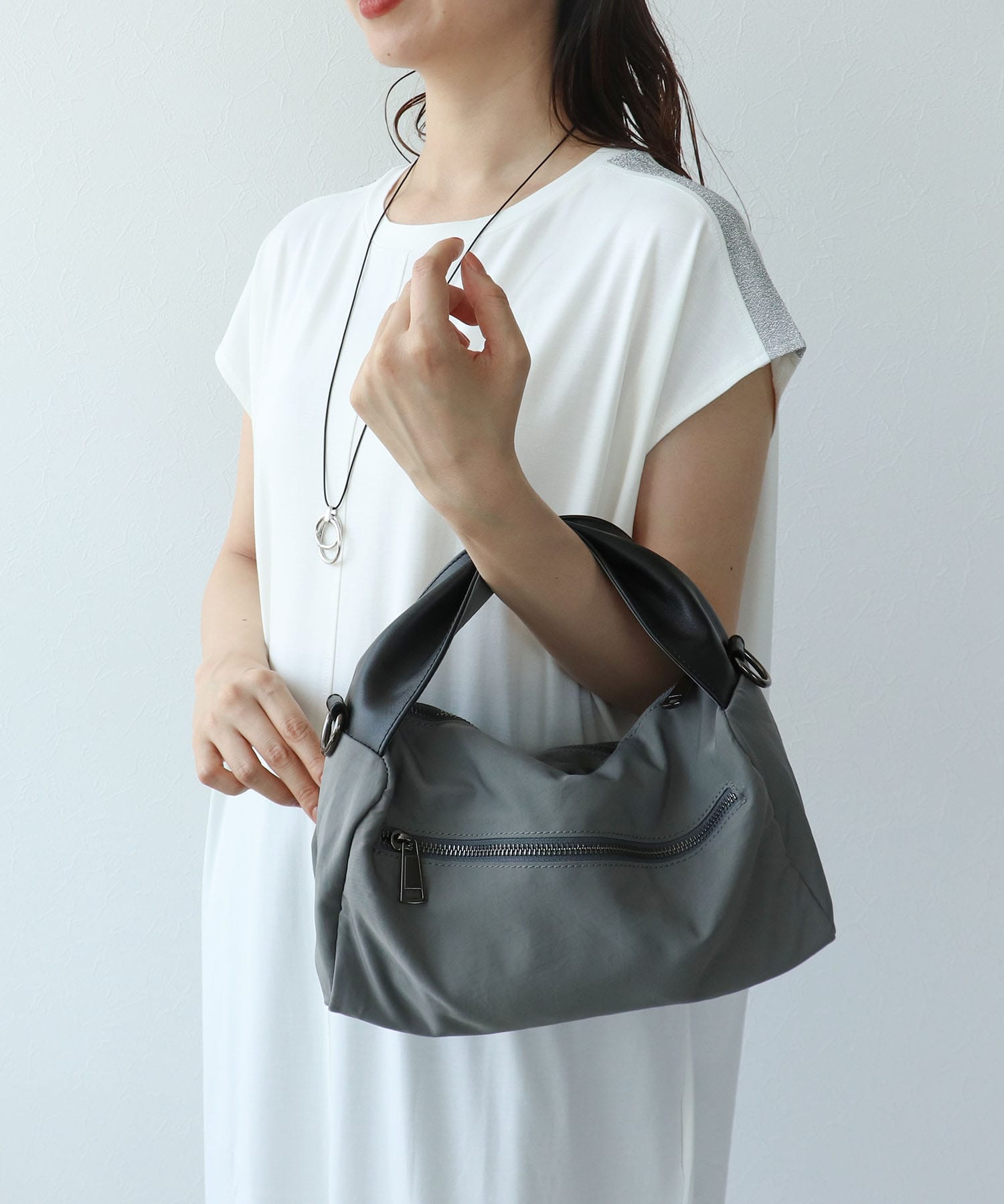 牛革×撥水ナイロンミニショルダーバッグ