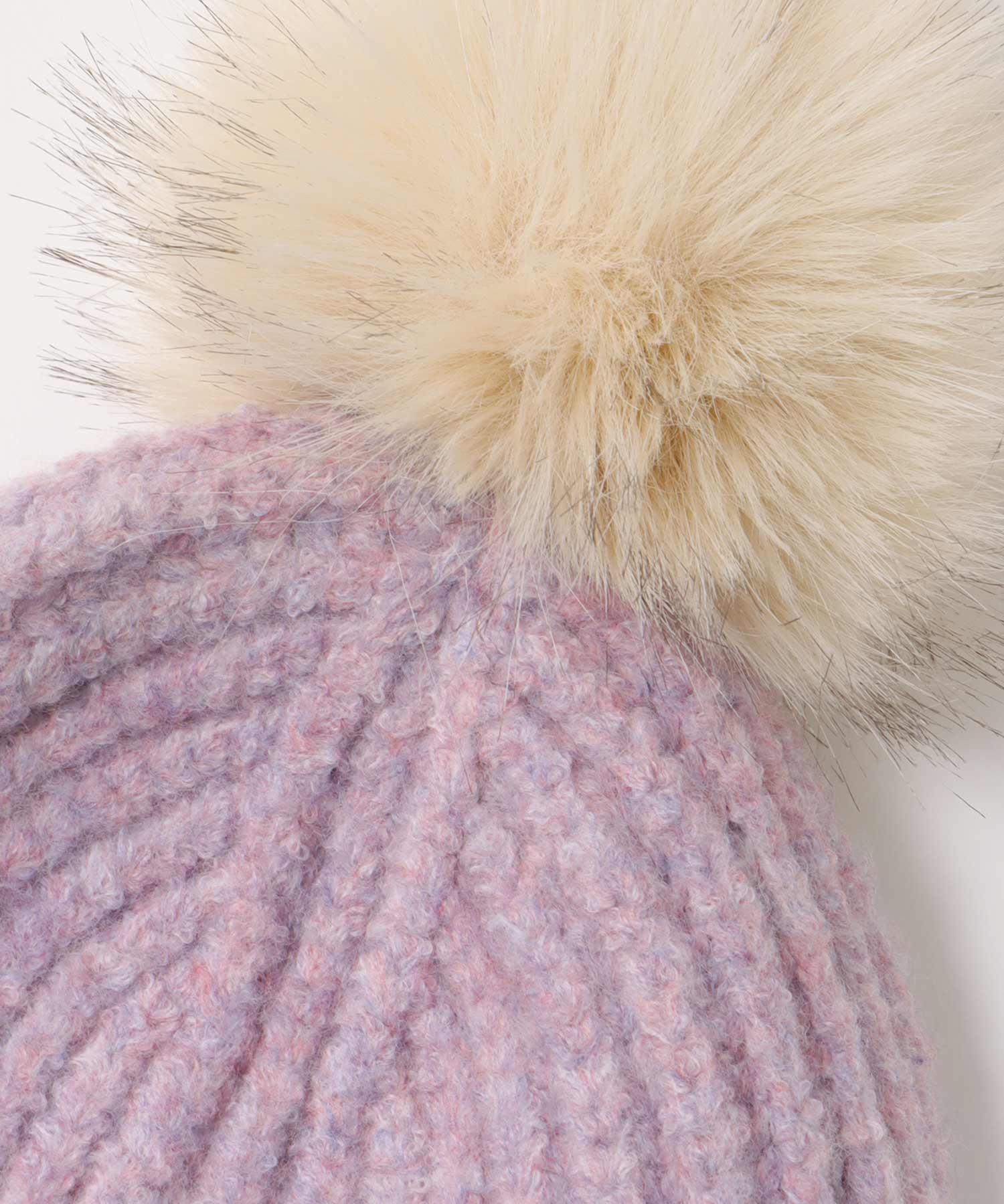 ポンポン付リブニット帽