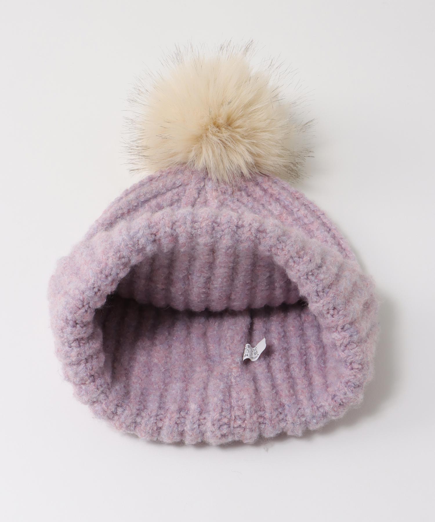 ポンポン付リブニット帽