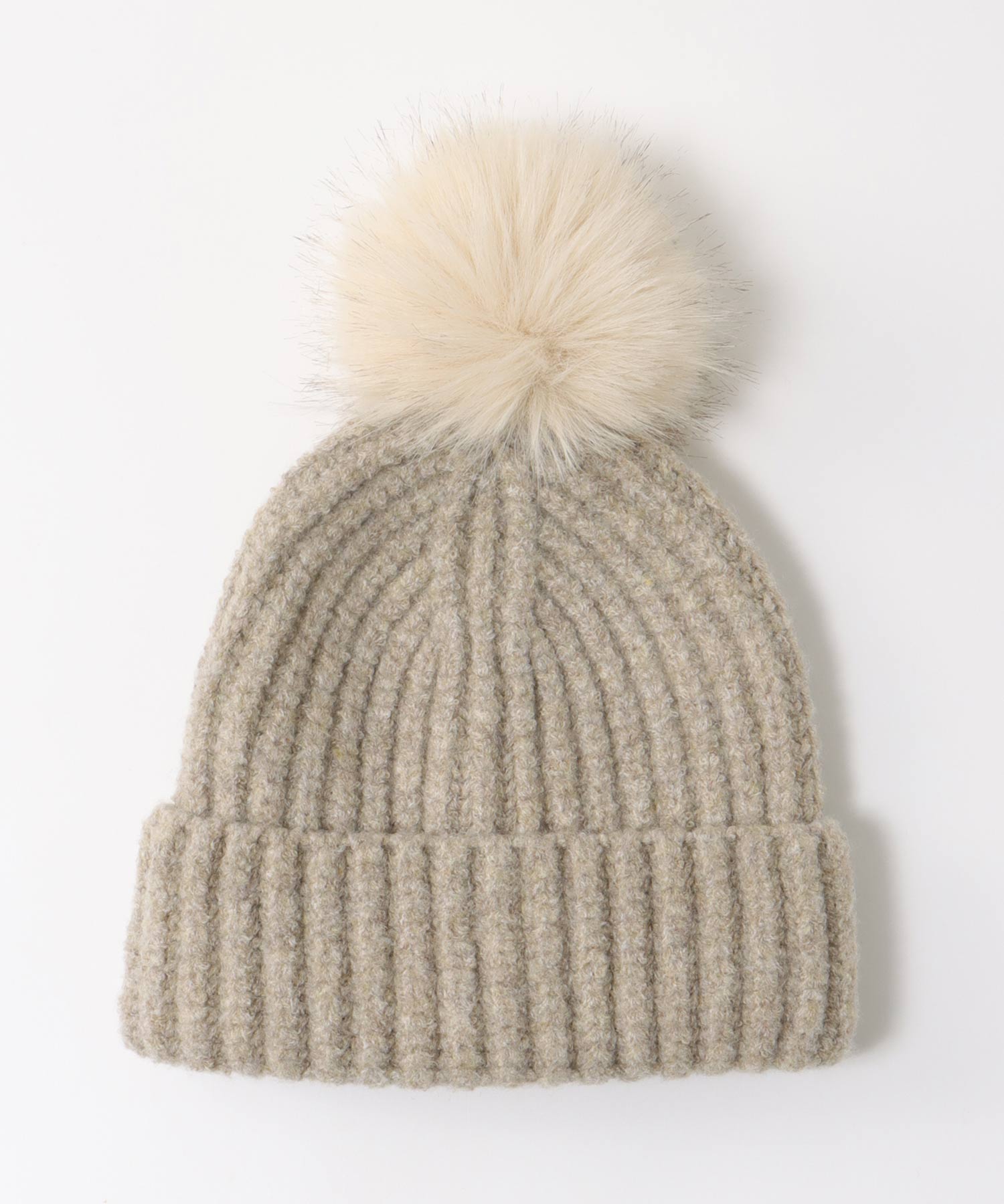 ポンポン付リブニット帽