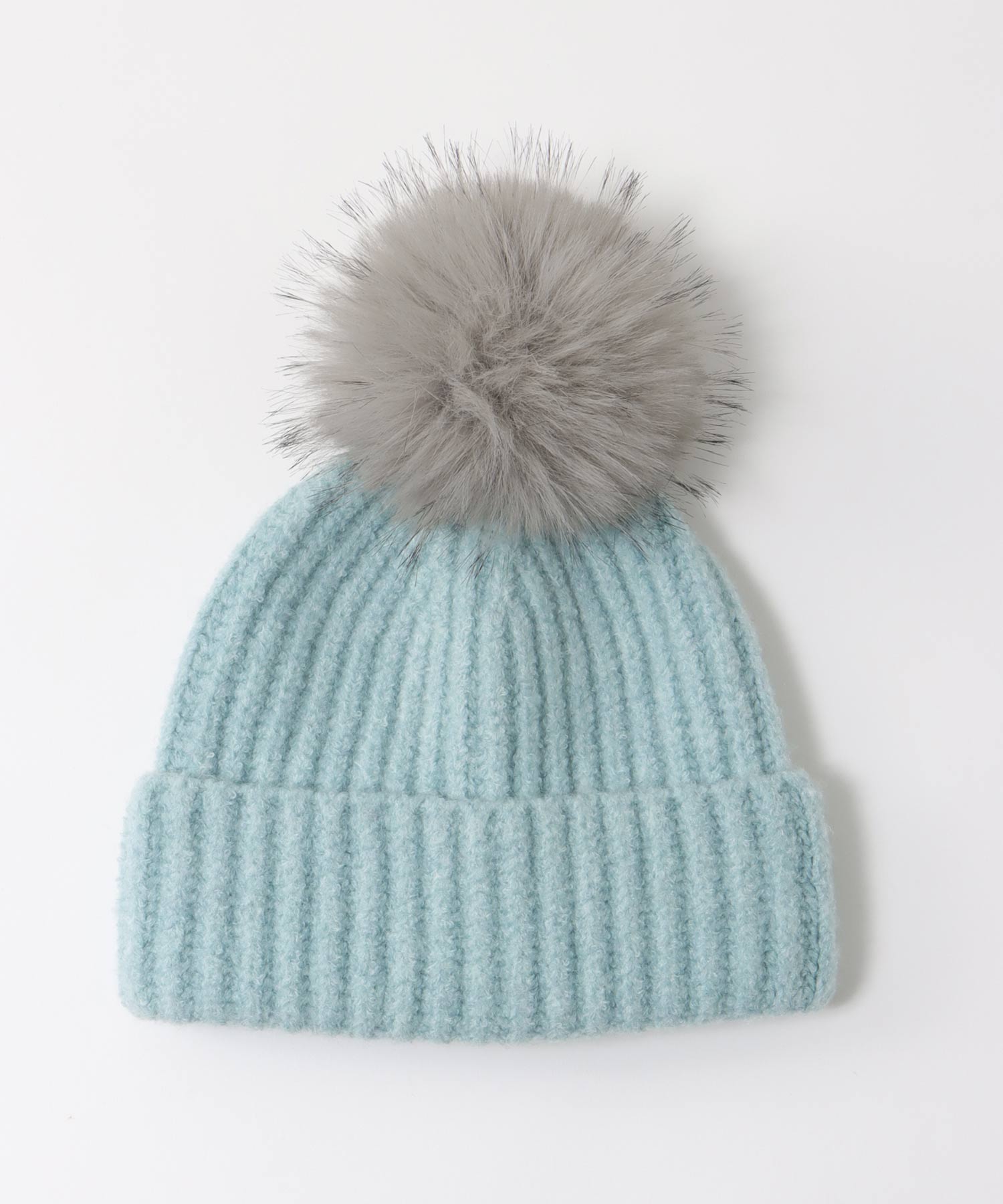 ポンポン付リブニット帽