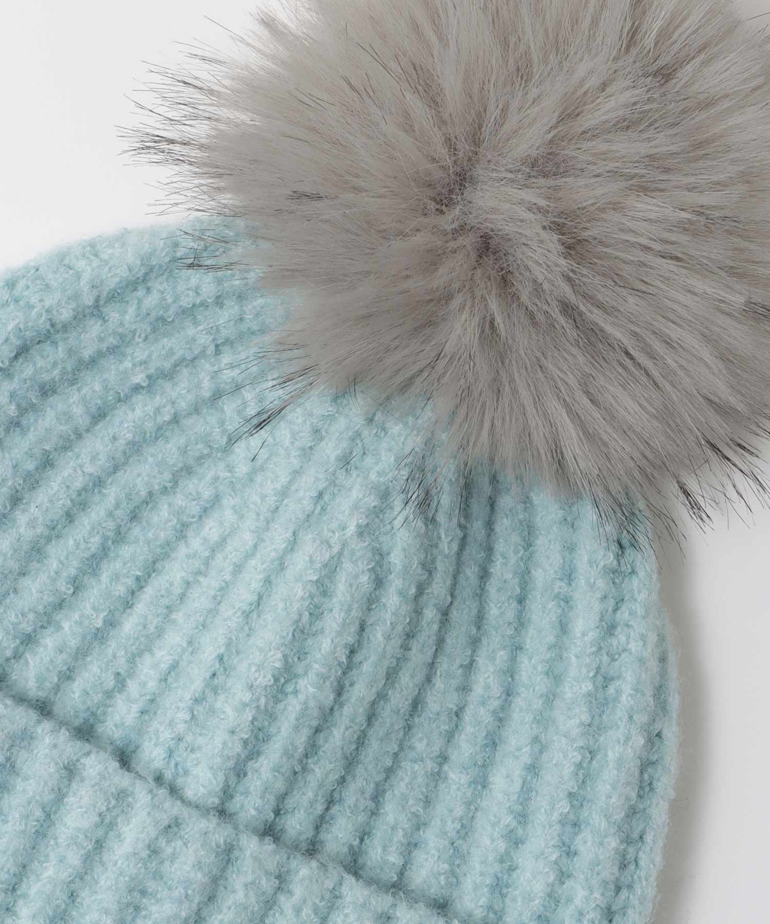 ポンポン付リブニット帽