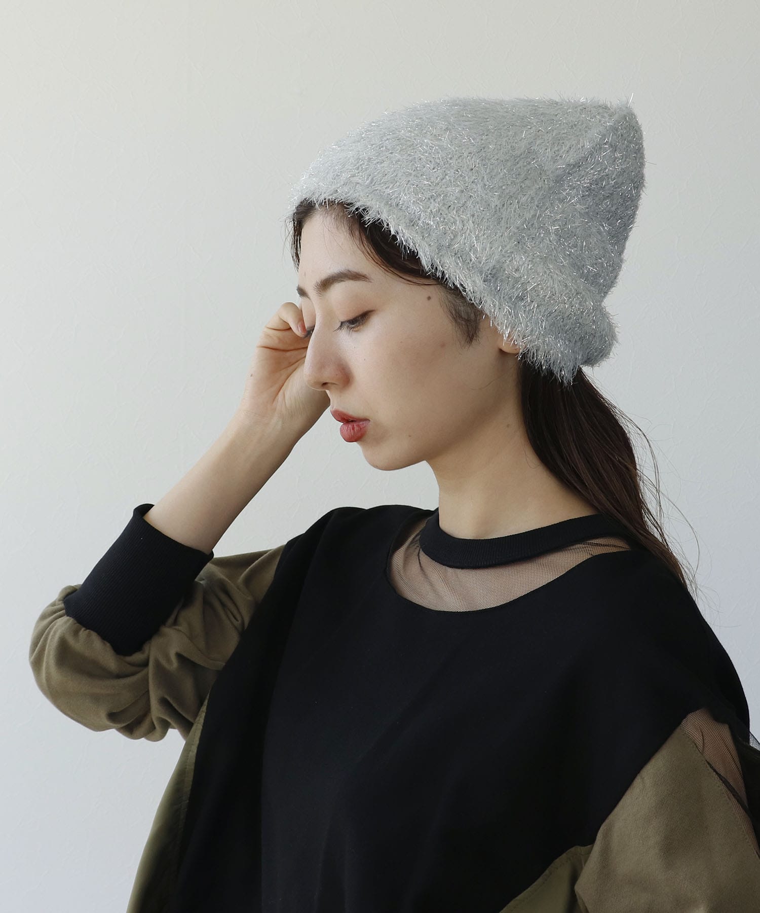 ラメモヘアフェザーニットワッチ