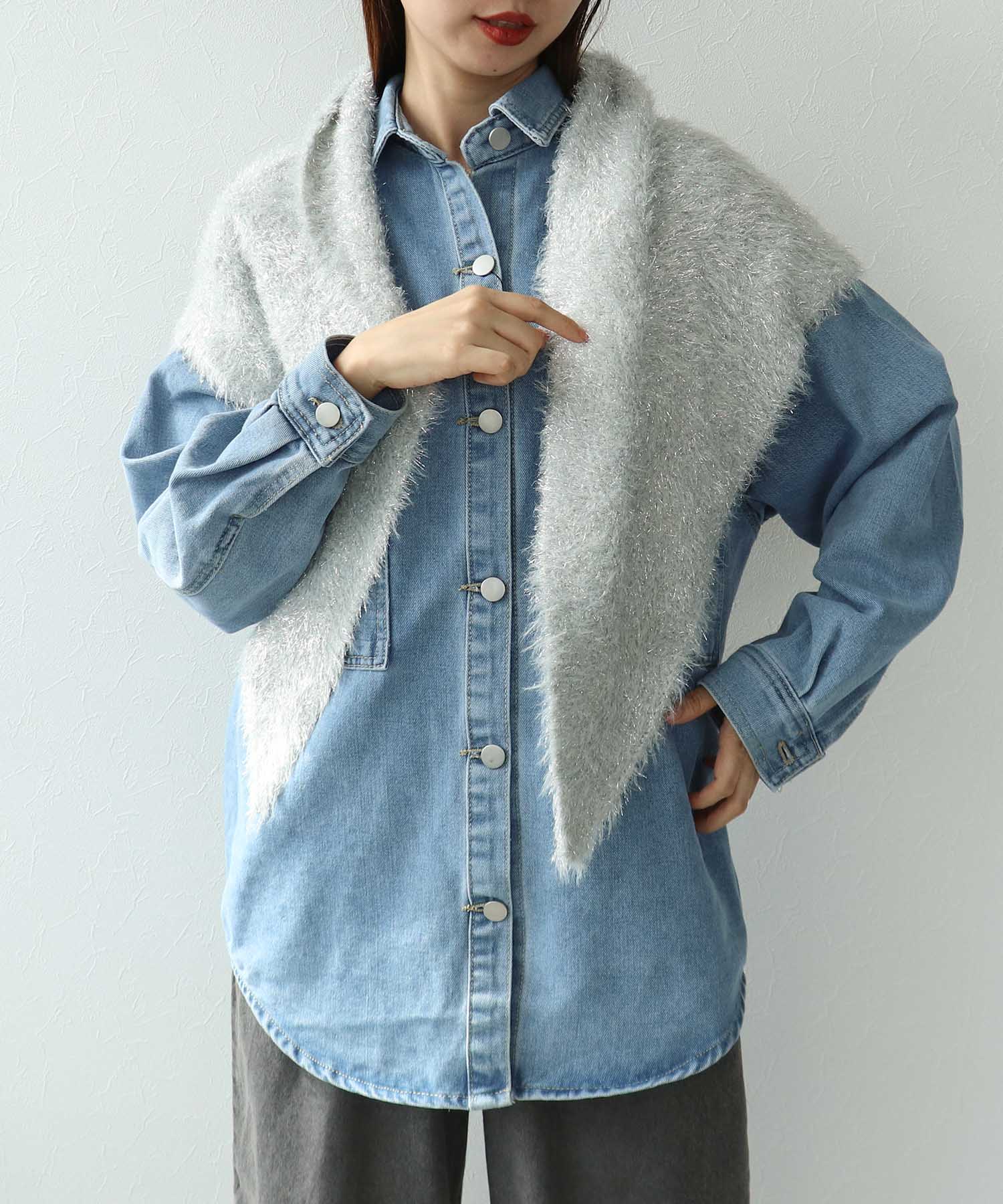 ラメモヘアフェザー三角ストール
