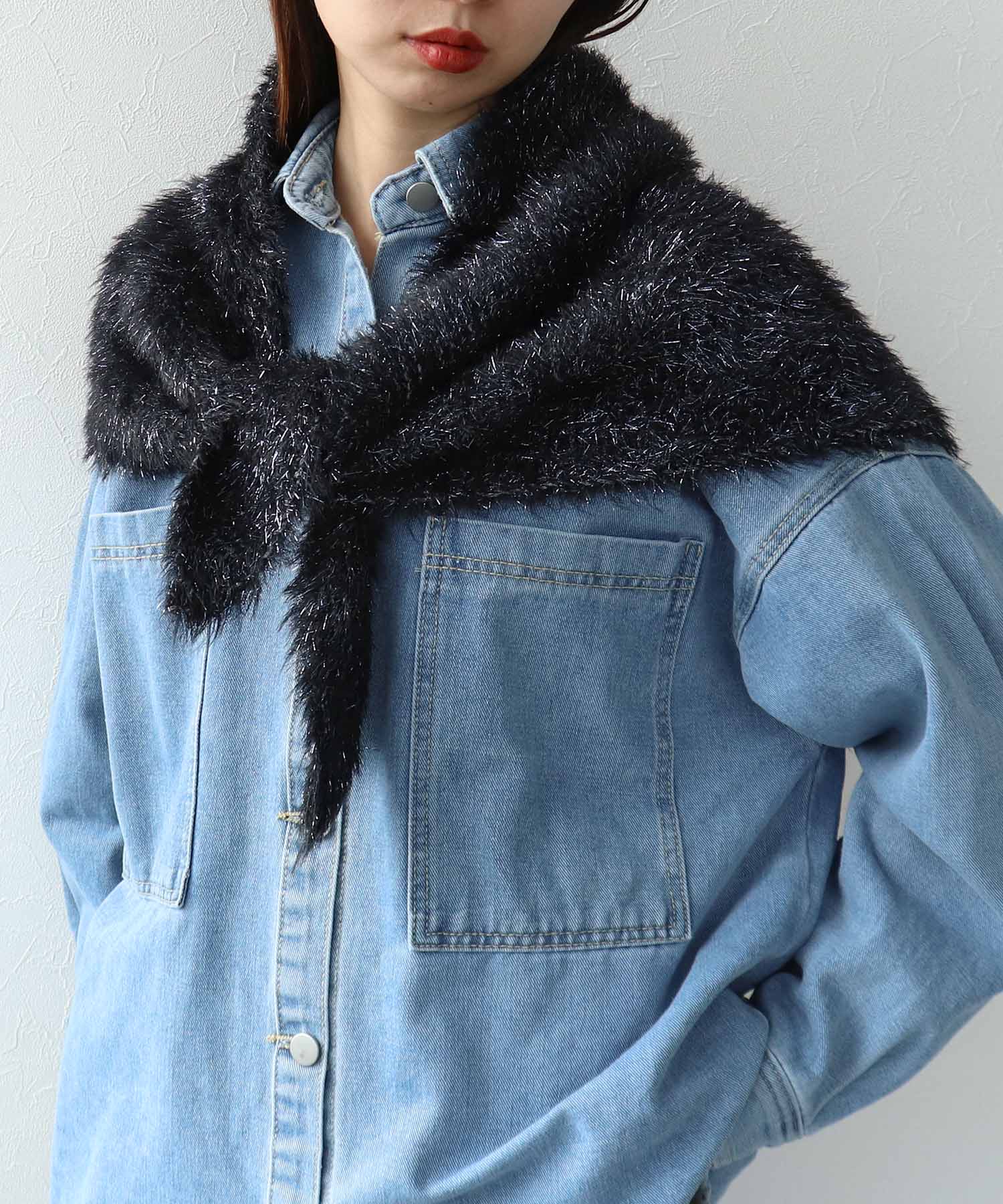 ラメモヘアフェザー三角ストール