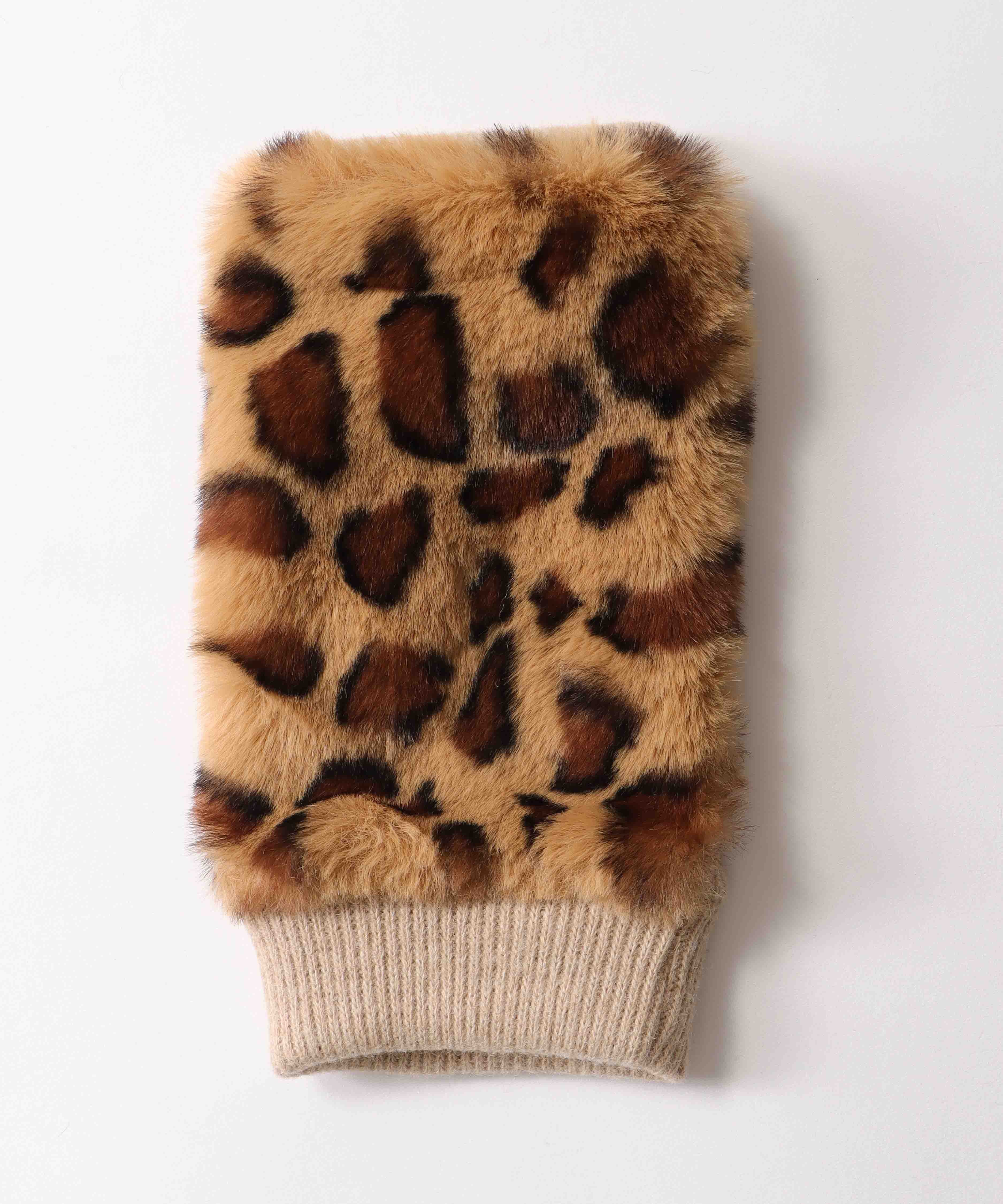 ヒョウ柄ファー指無しグローブ