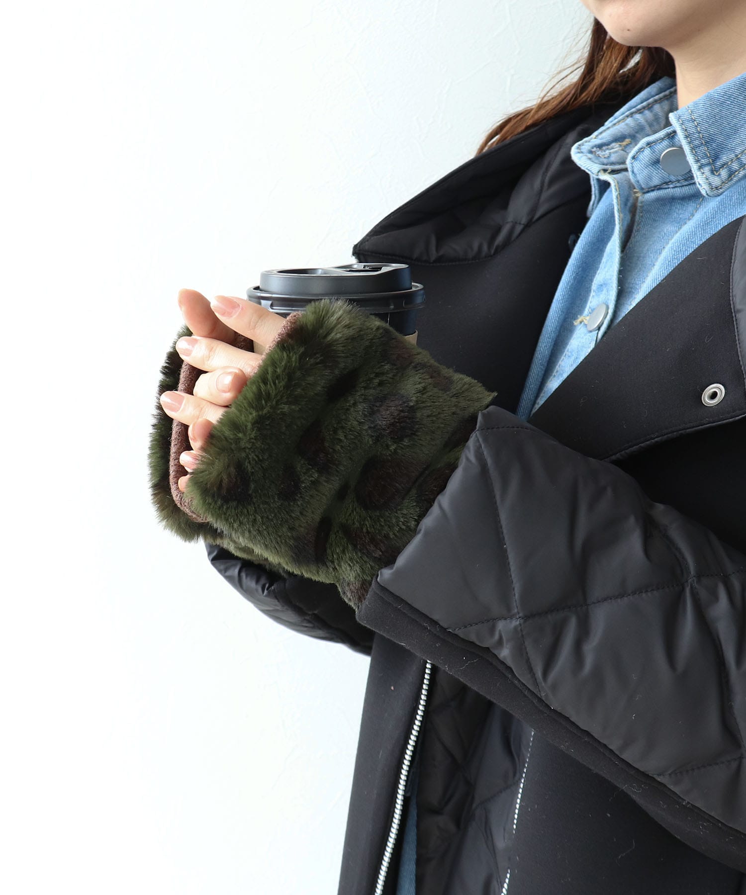 ヒョウ柄ファー指無しグローブ