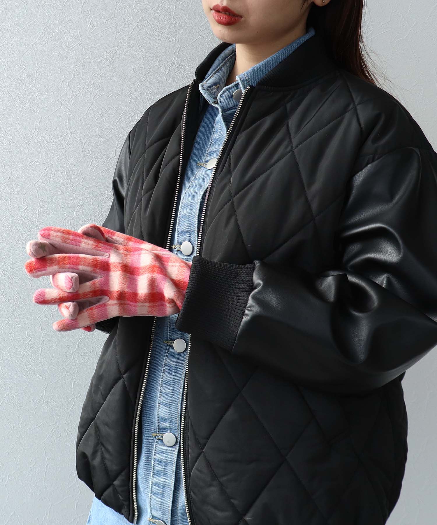 チェックショートグローブ