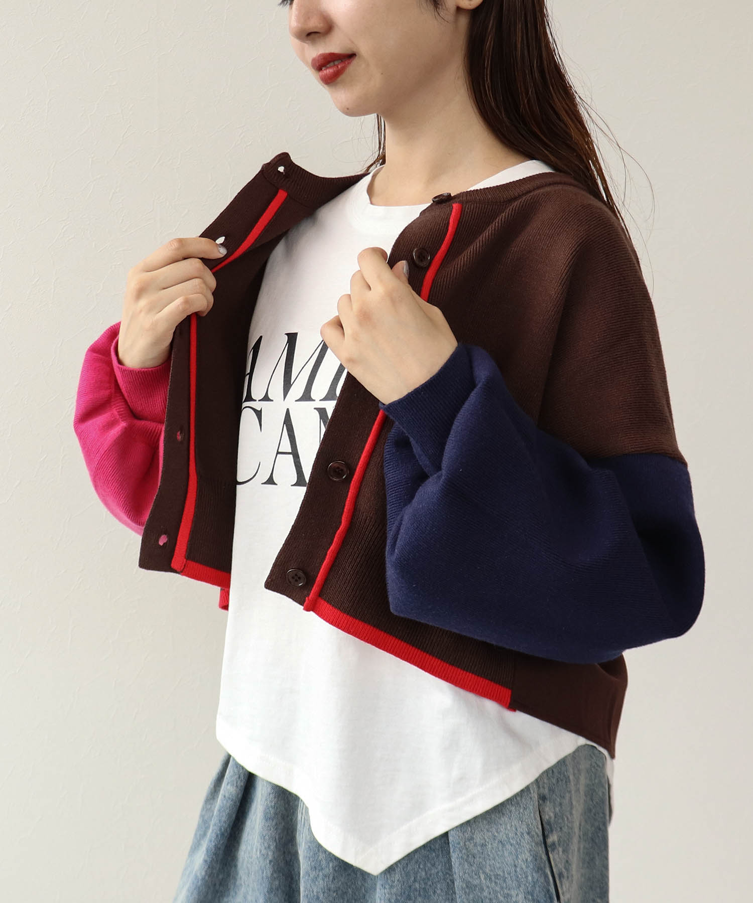 【MALCHAL TERRE】カラーブロックショートカーディガン