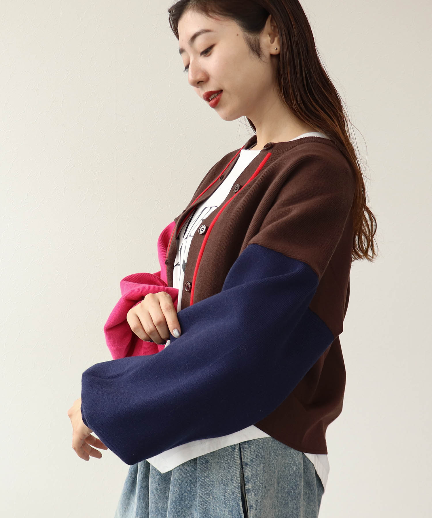 【MALCHAL TERRE】カラーブロックショートカーディガン