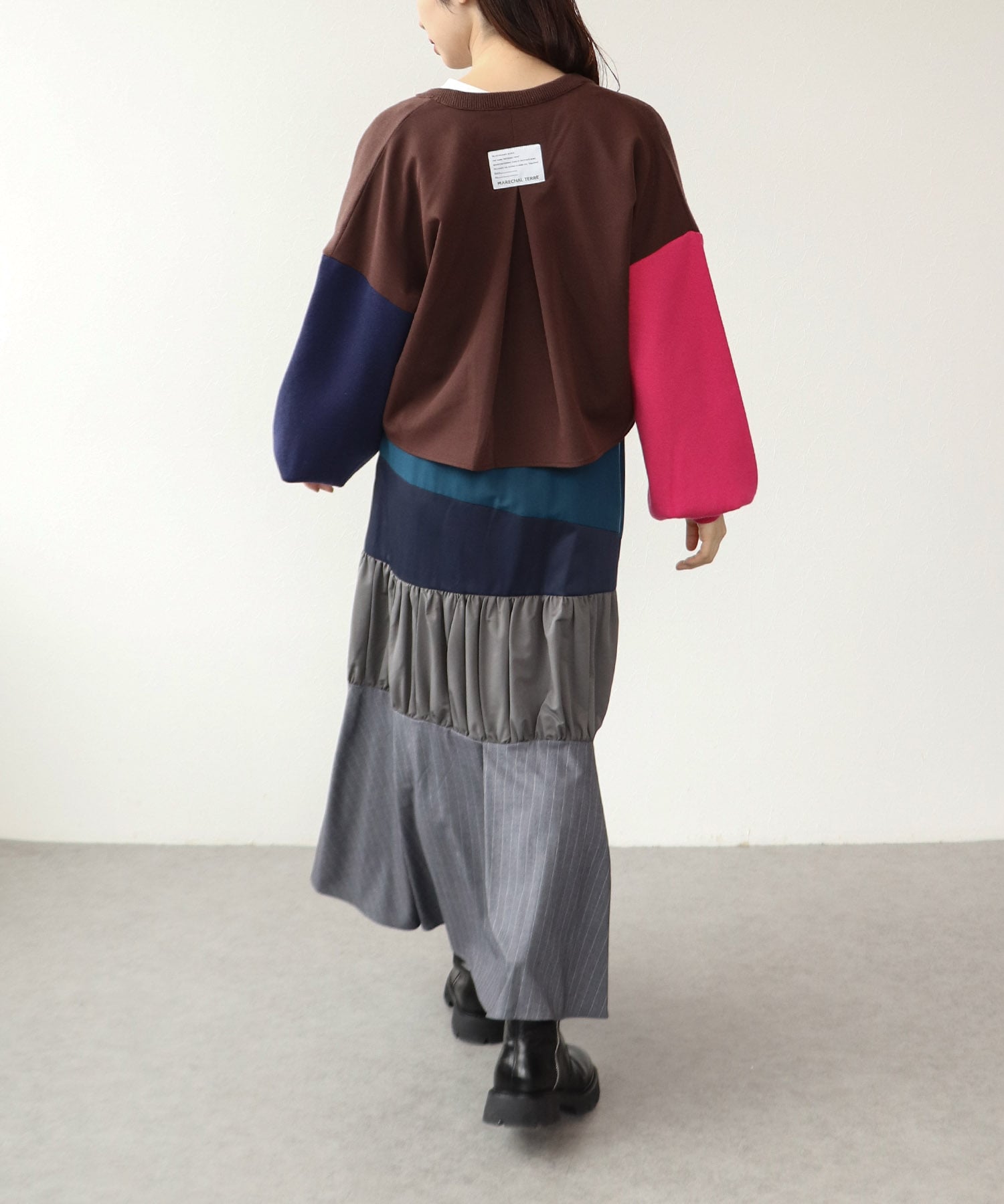 【MALCHAL TERRE】カラーブロックショートカーディガン