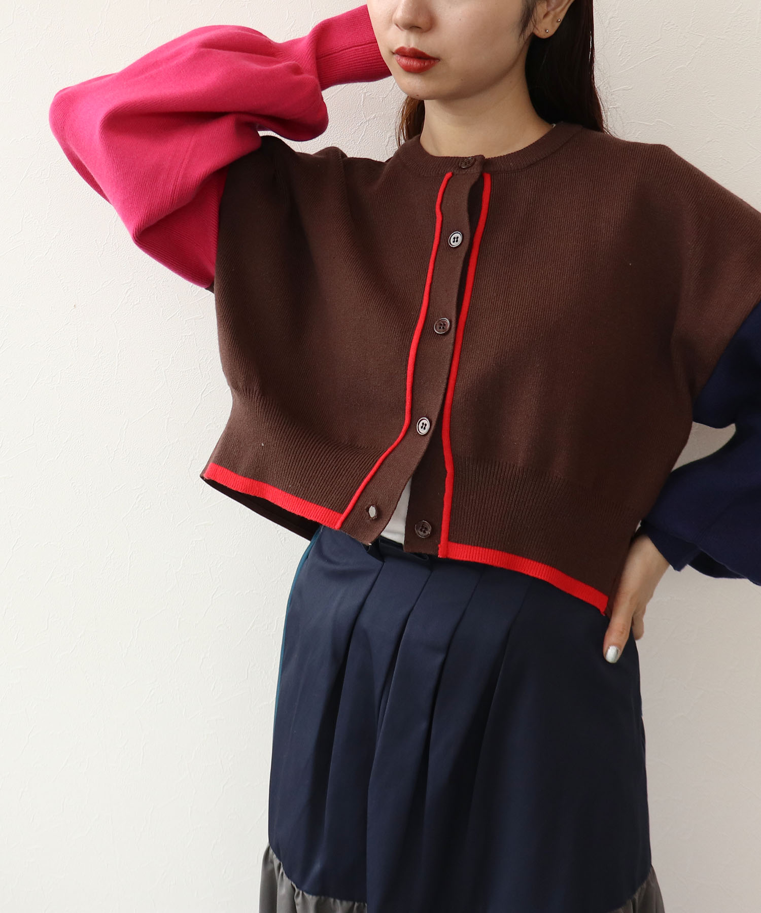 【MALCHAL TERRE】カラーブロックショートカーディガン