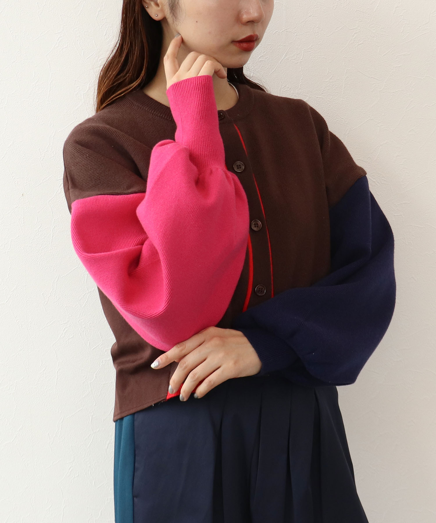 【MALCHAL TERRE】カラーブロックショートカーディガン