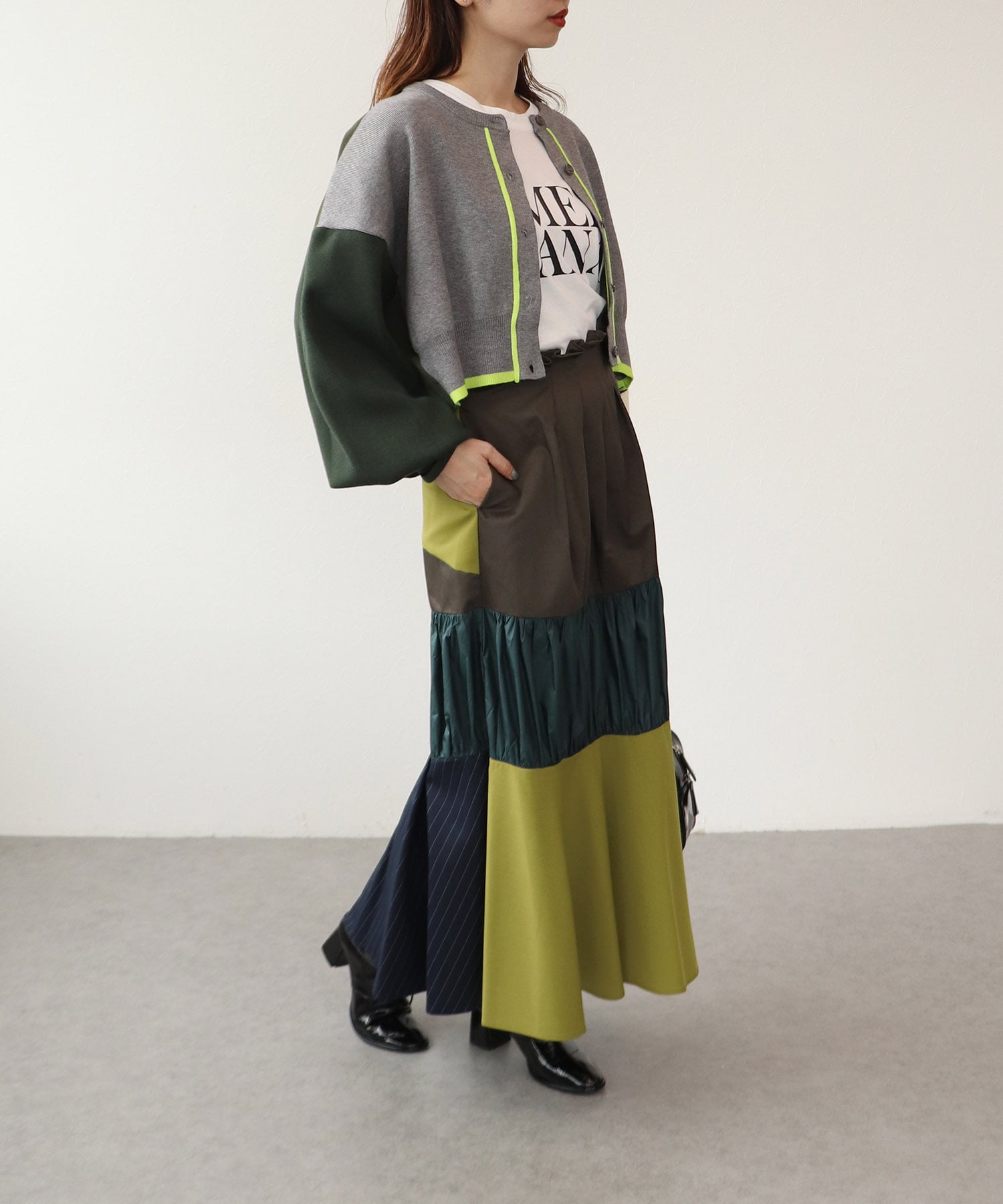 【MALCHAL TERRE】カラーブロックショートカーディガン