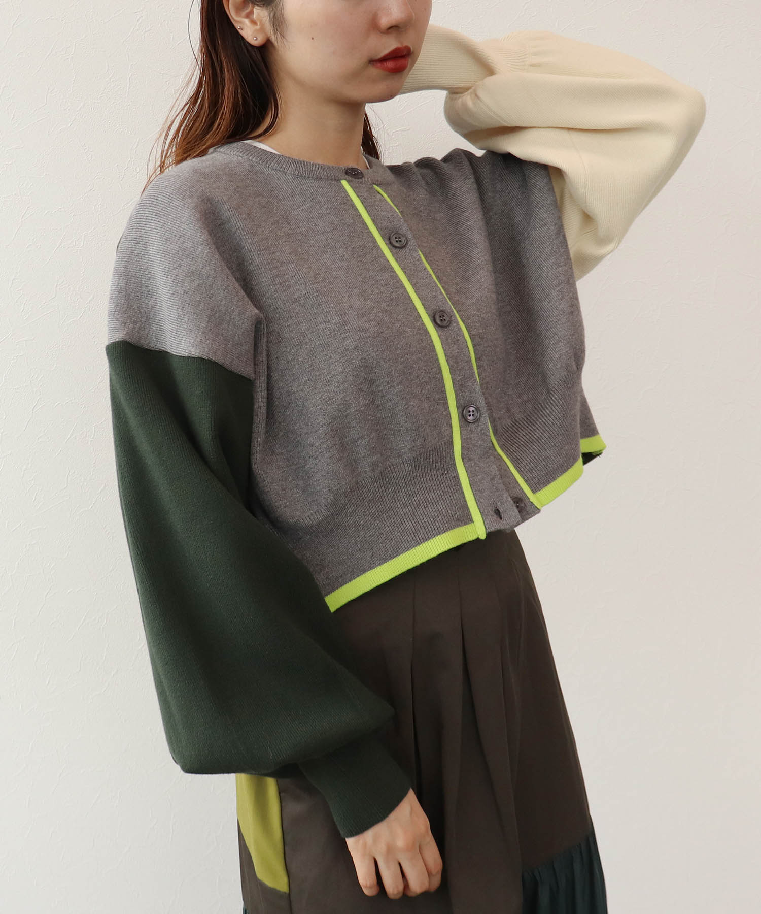 【MALCHAL TERRE】カラーブロックショートカーディガン
