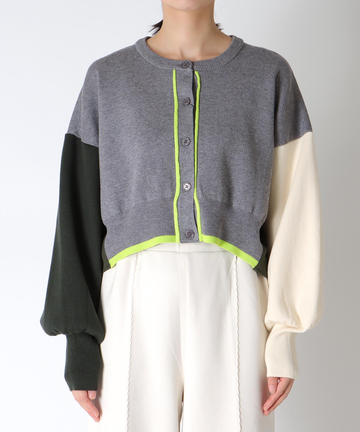 【MALCHAL TERRE】カラーブロックショートカーディガン