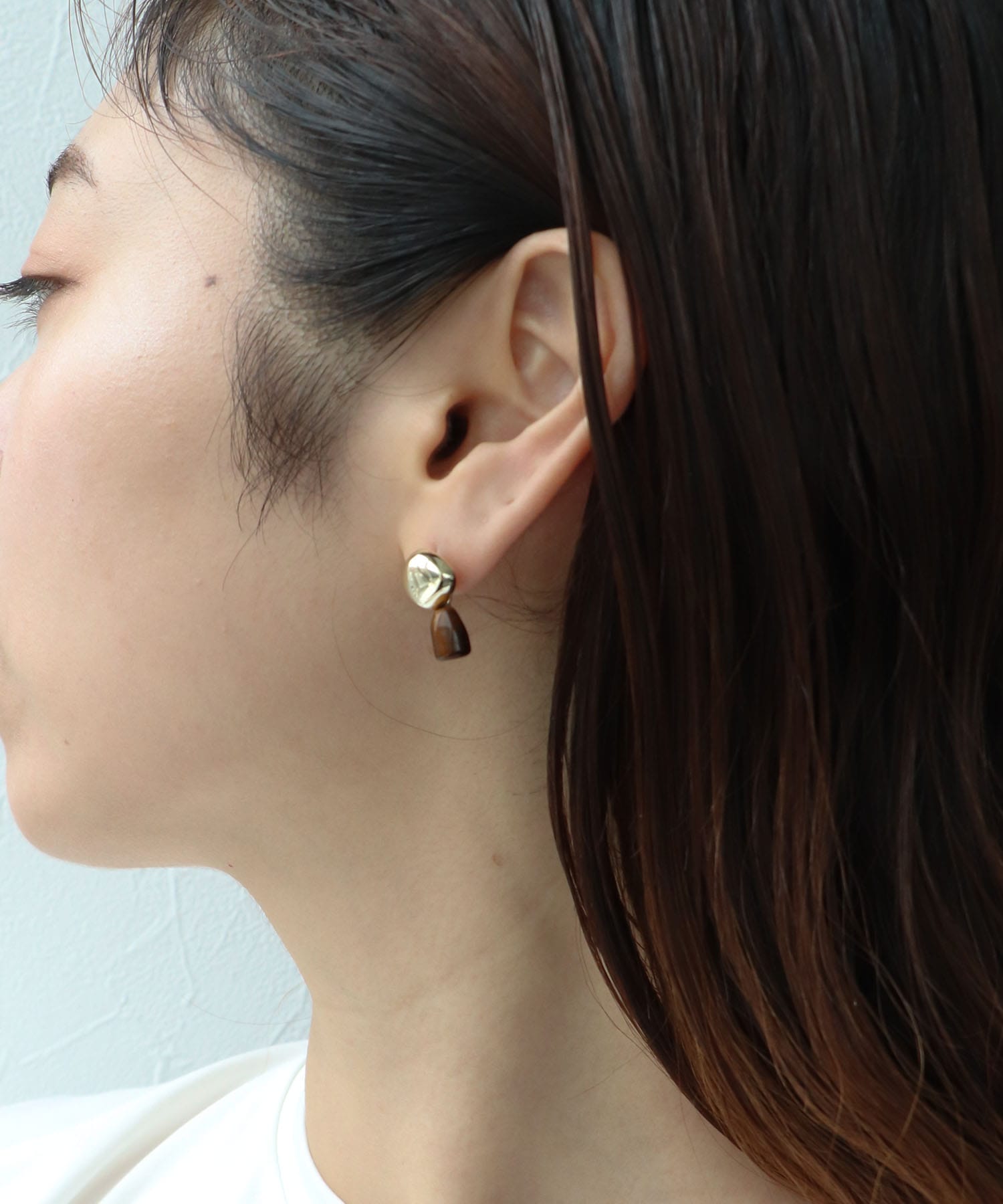 変形メタル×天然石ドロップピアス