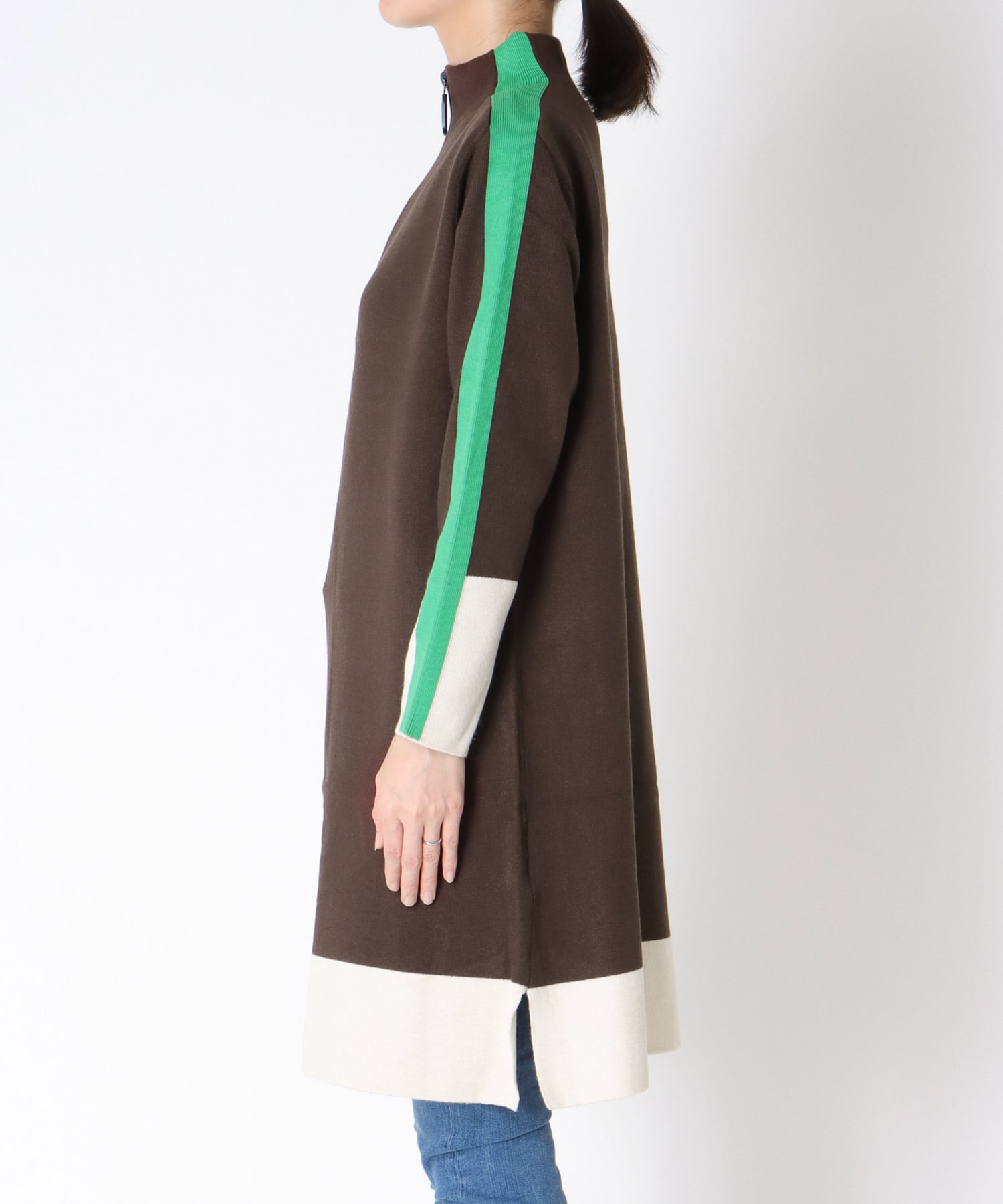 袖ラインハーフジップチュニック