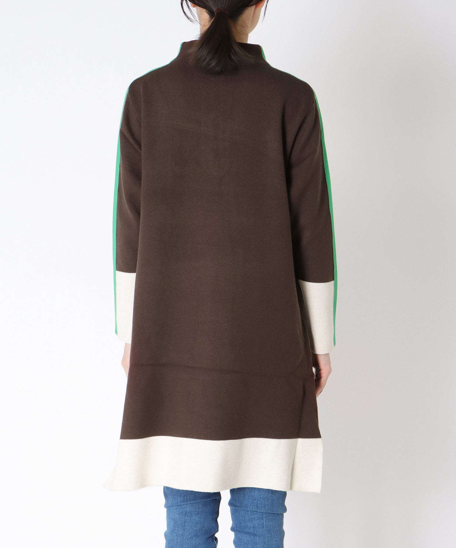 袖ラインハーフジップチュニック