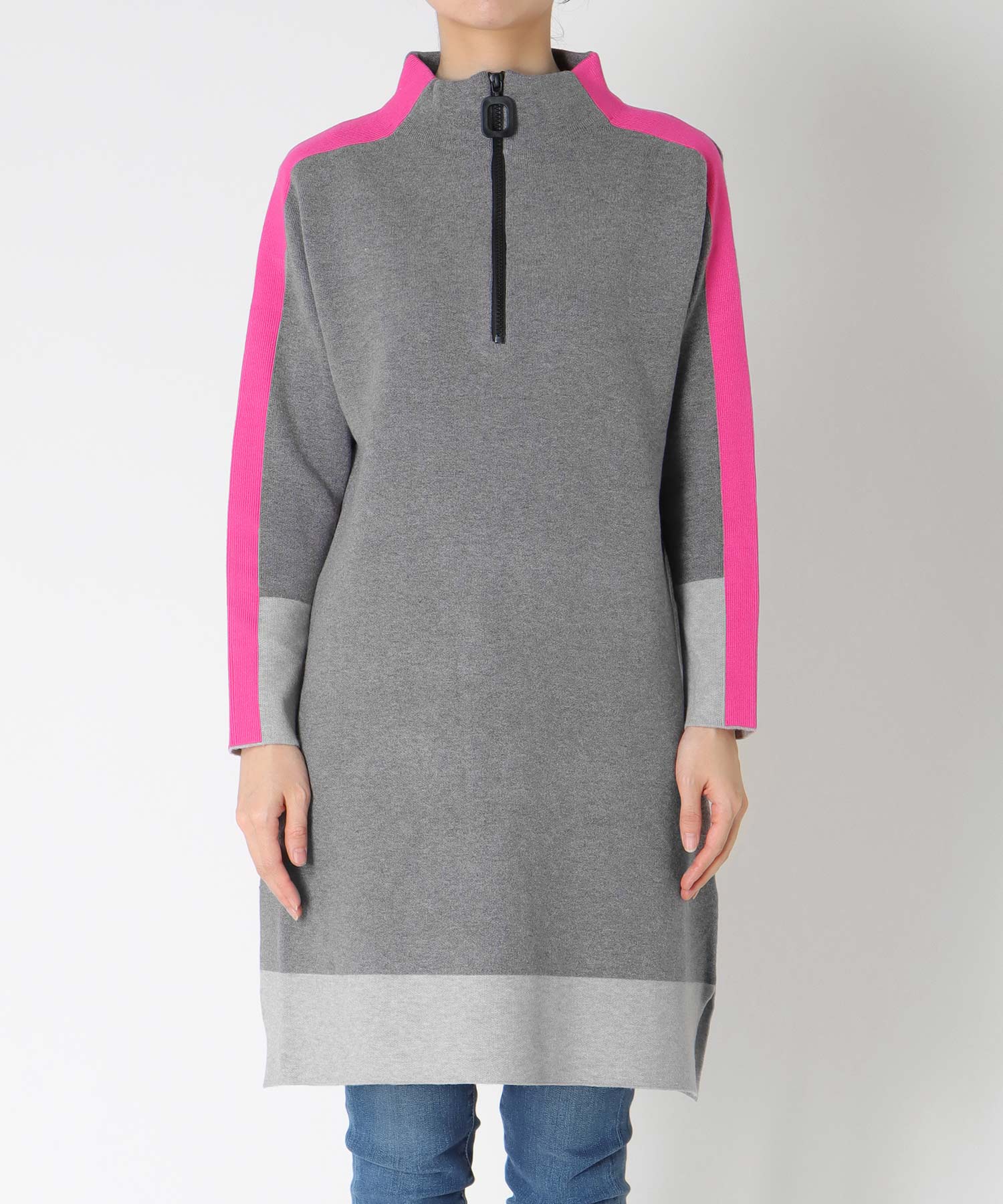 袖ラインハーフジップチュニック