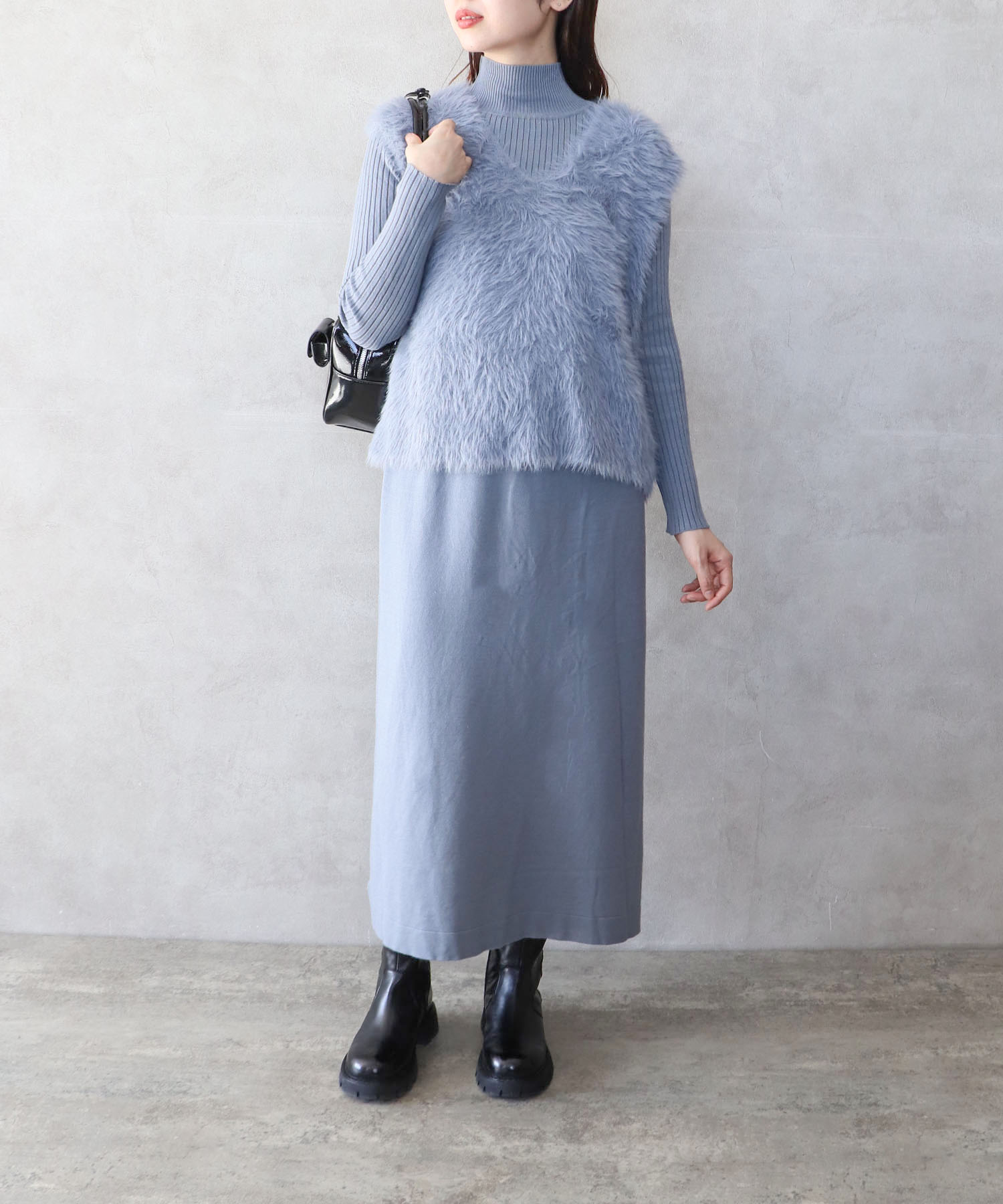 シャギーベストセットニットワンピース