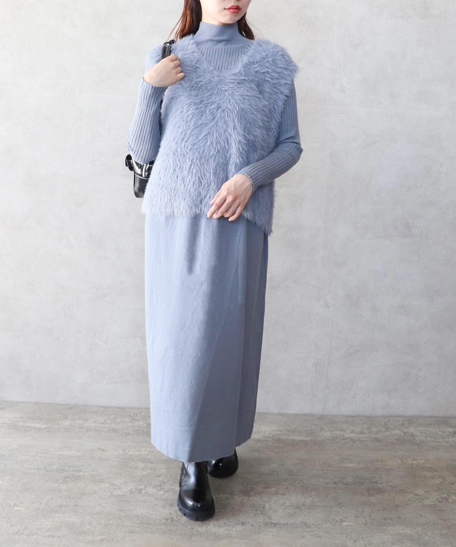 シャギーベストセットニットワンピース