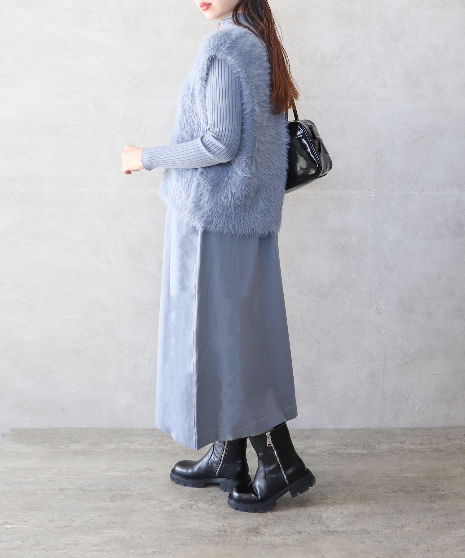 シャギーベストセットニットワンピース