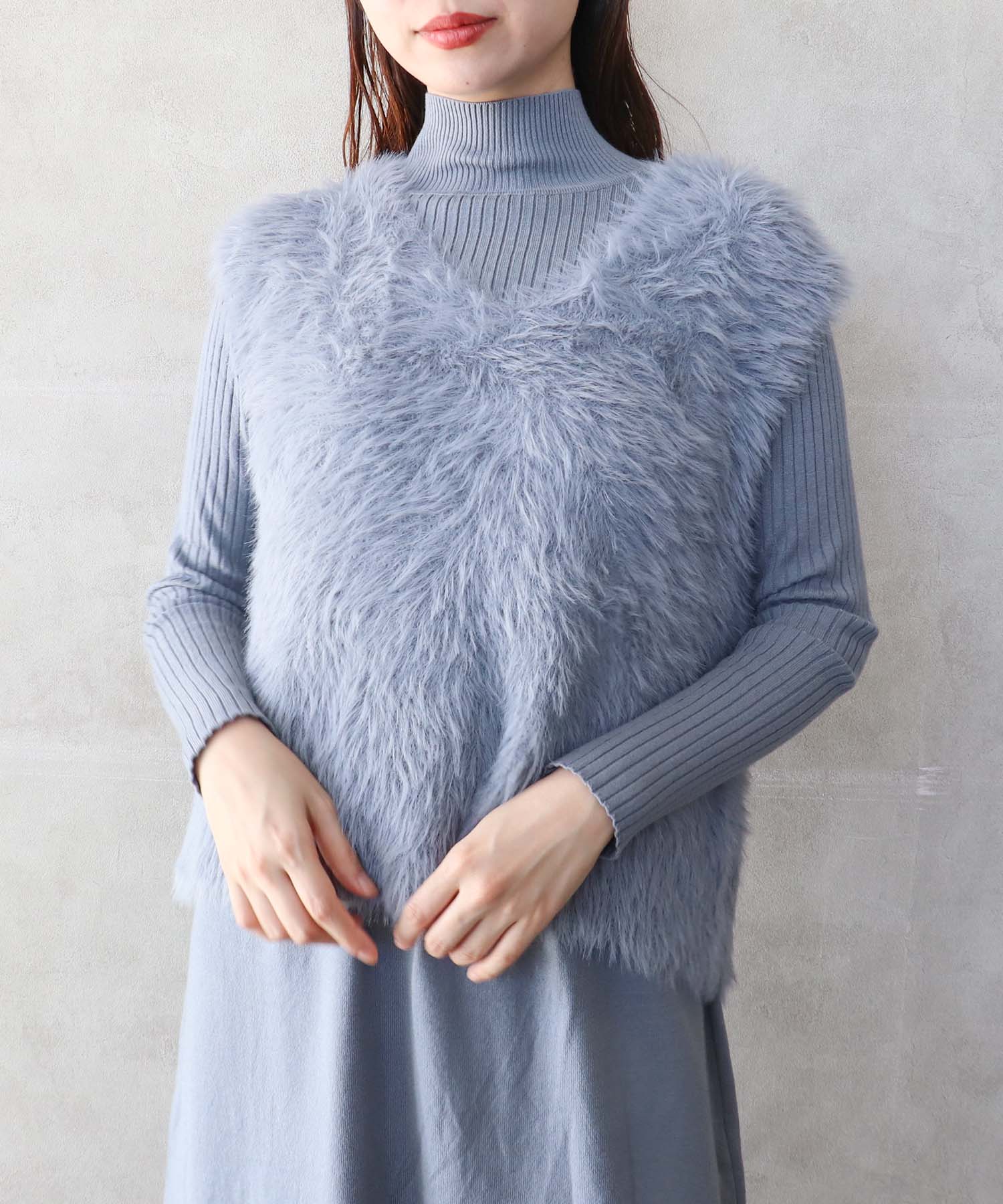 シャギーベストセットニットワンピース