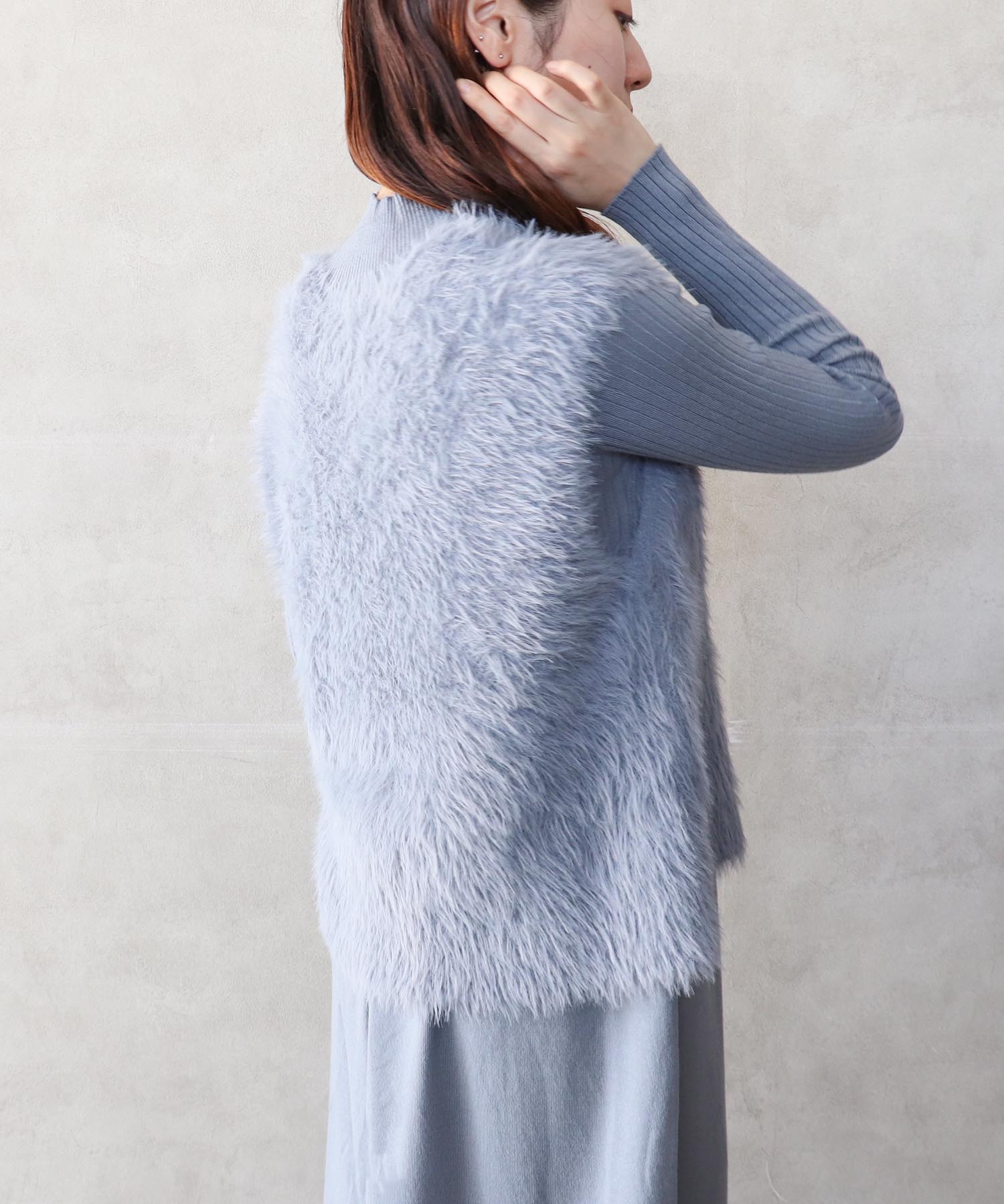 シャギーベストセットニットワンピース