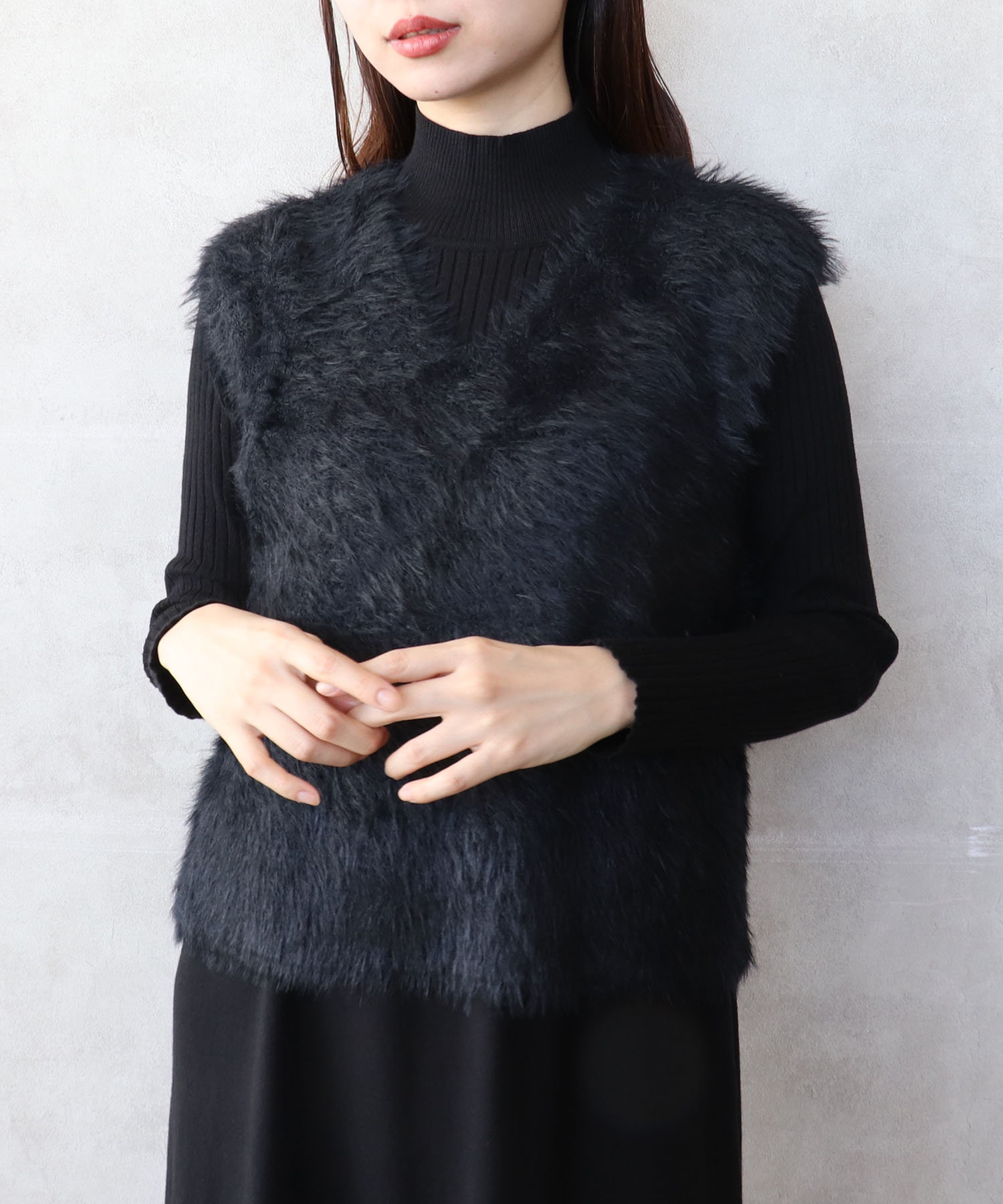 シャギーベストセットニットワンピース