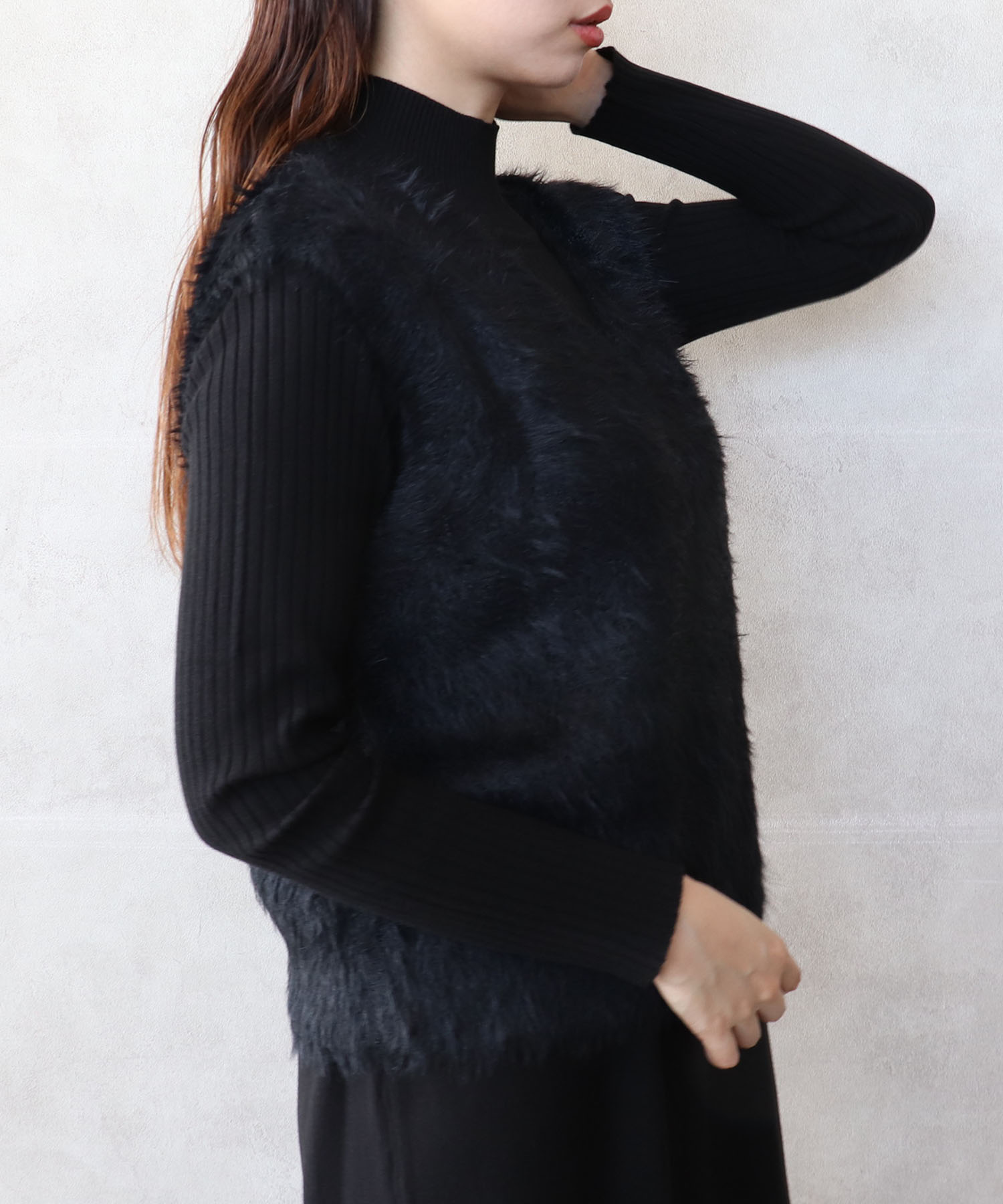 シャギーベストセットニットワンピース