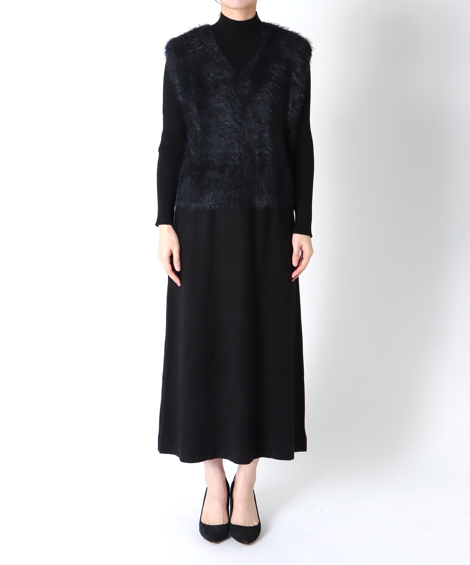 シャギーベストセットニットワンピース